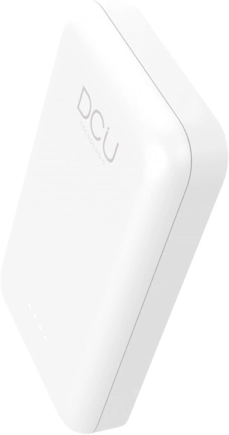 DCU TECNOLOGIC – پاور بانک – شارژ بی‌سیم مغناطیسی، سازگار با Magsafe – 2 خروجی USB – سازگار با آیفون 12، 13، 14، 15 – رنگ: سفید