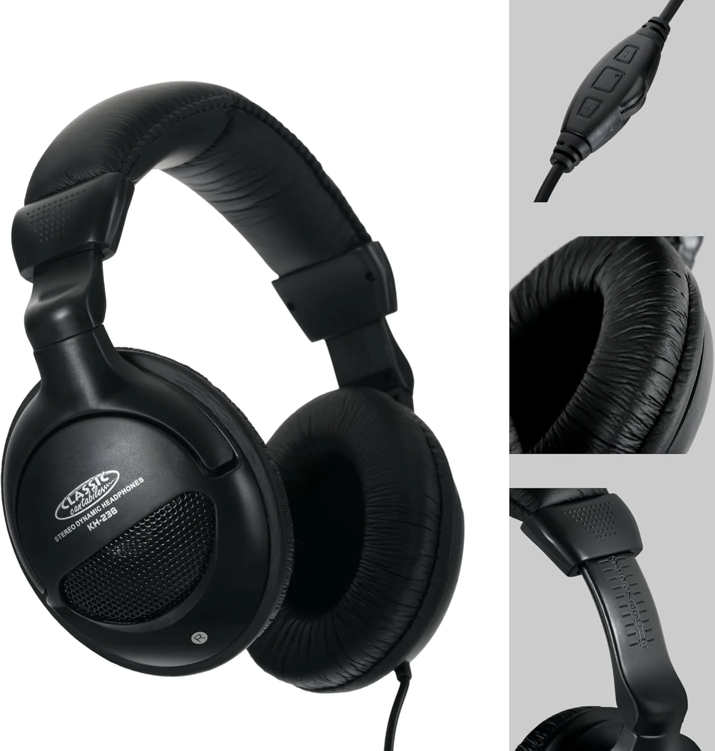 هدفون استریو کلاسیک کانتابیله KH-238 (20-20000 هرتز، کابل 4 متری، کنترل صدا، 12 مرحله قابل تنظیم، فیش های روکش طلا، مشکی)