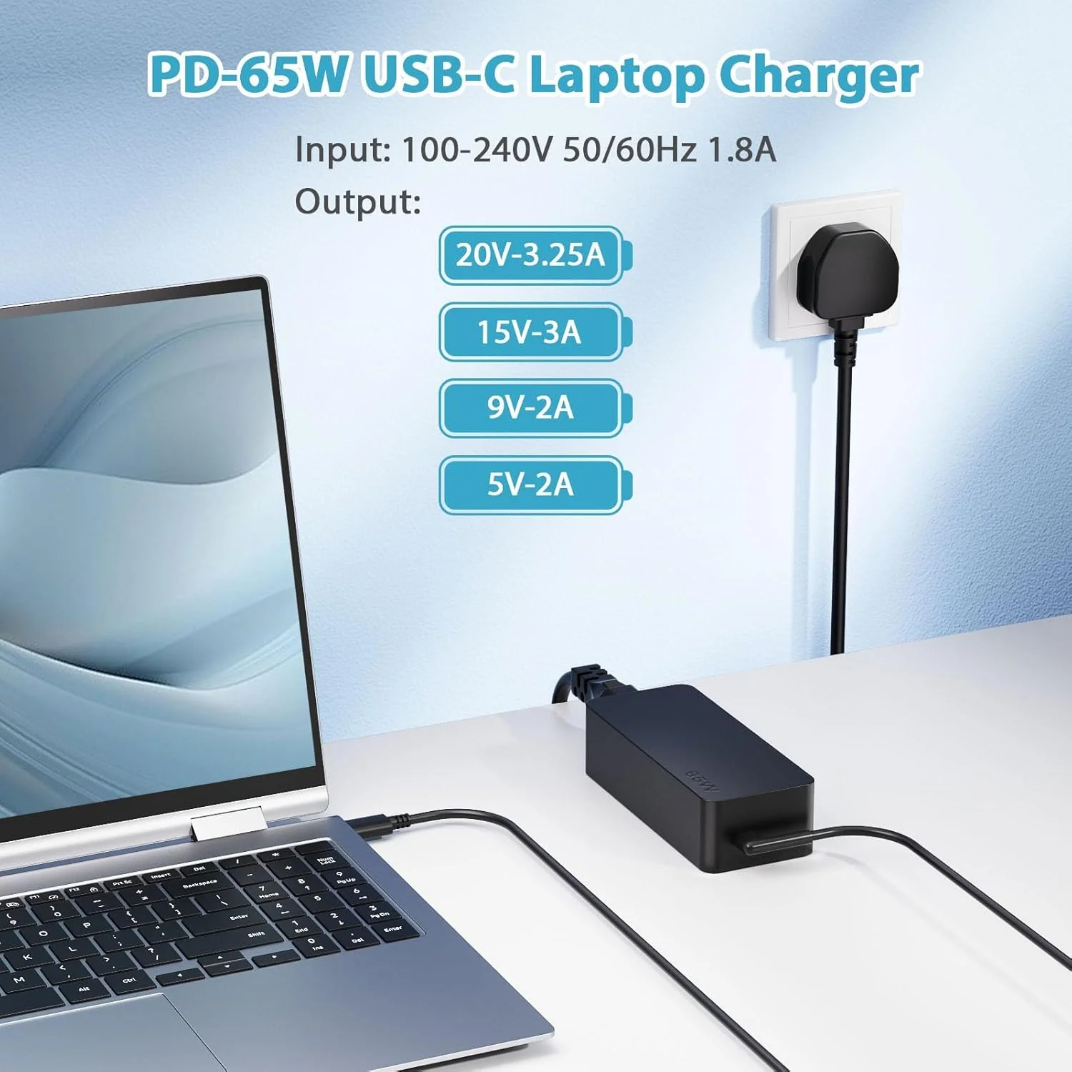 شارژر لپ تاپ 65 واتی USB C، شارژ Chromebook Type C، برای Lenovo ThinkPad T14 E14 T16 T480 T580 X1 Carbon Chromebook Yoga ADLX65YDC2A، سازگار با Lenovo، HP، Dell، Acer، Asus، Samsung