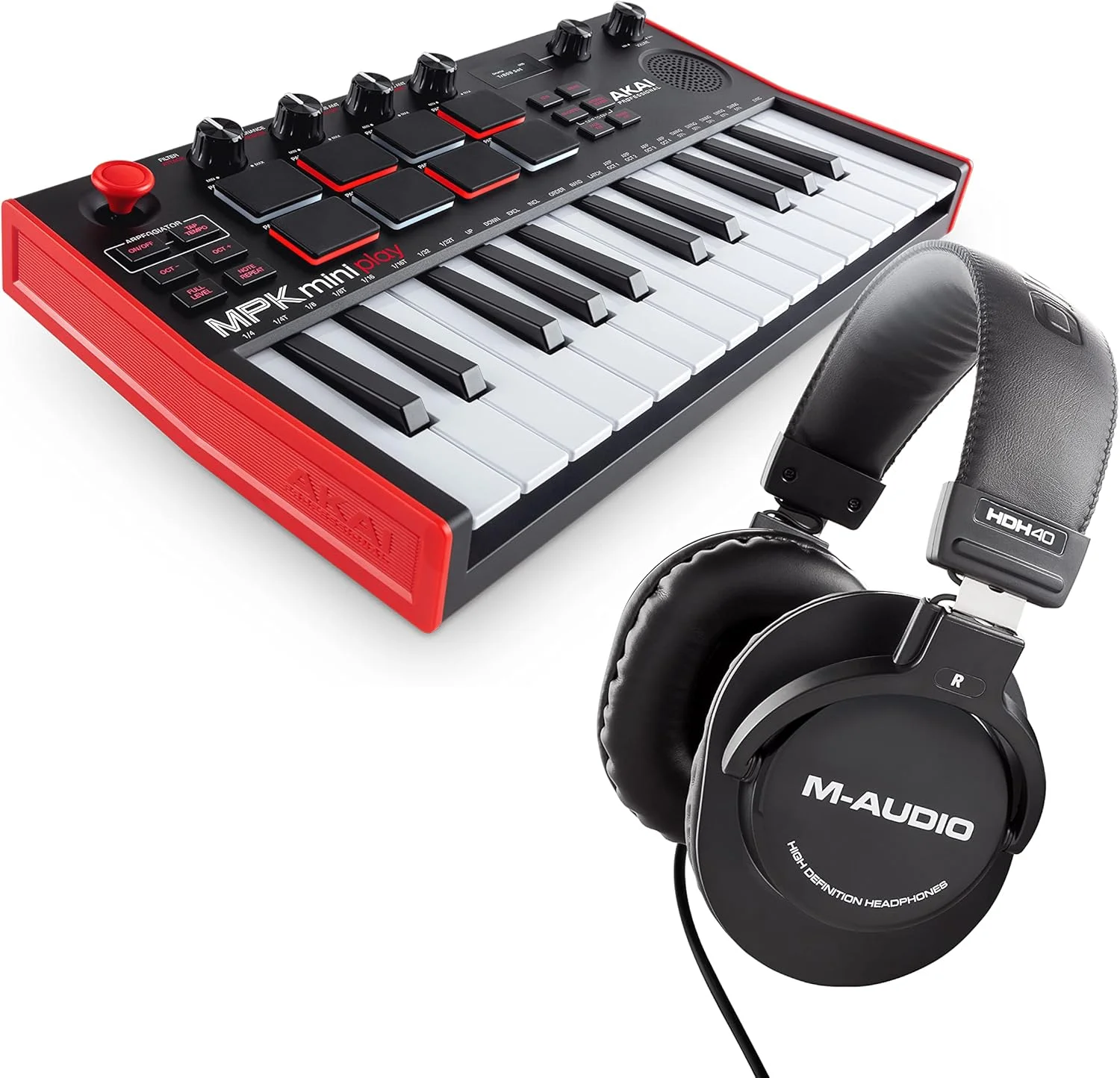 AKAI Professional MPK Mini Play MK3 و M-Audio HDH40 - کنترلر میدی کیبورد با بلندگوی داخلی و صداها و هدفون استودیویی Over-Ear AKAI Professional MPK Mini Play MK3 و M-Audio HDH40 - کنترلر میدی کیبورد با بلندگوی داخلی و صداها و هدفون استودیویی Over-Ear
