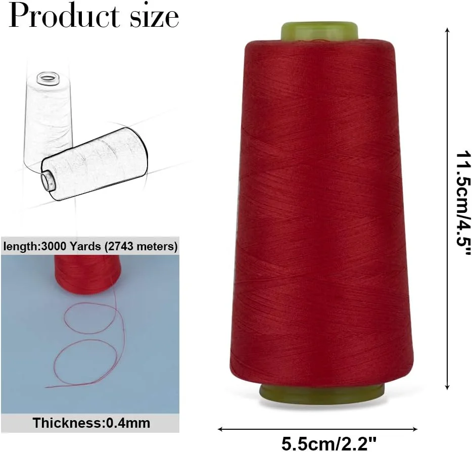 نخ خیاطی پلی استر RCL - 3000 یارد در هر قرقره، نخ های اتصال 40/2 همه منظوره برای چرخ خیاطی و تعمیرات دستی (قرمز)