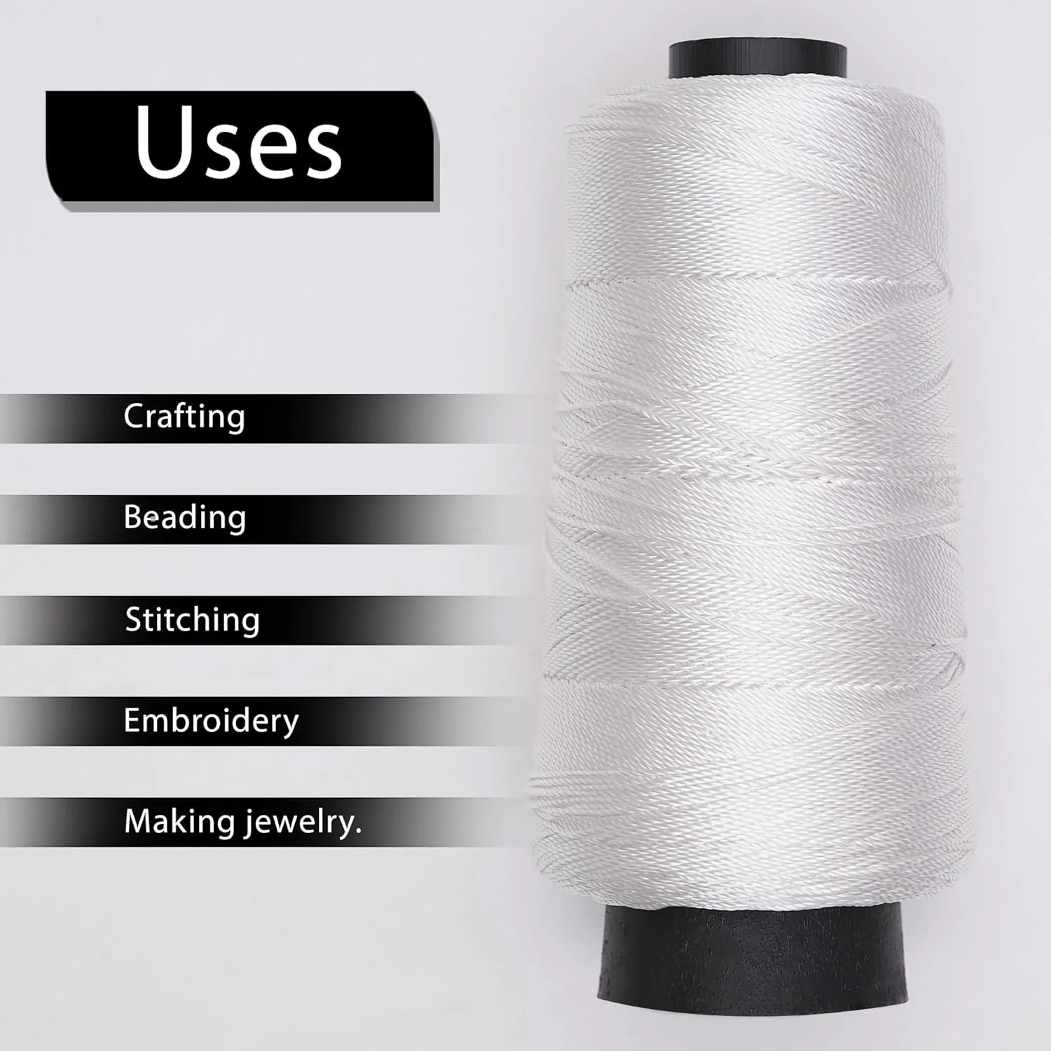 نخ گلدوزی سه لایه سفید، نخ خیاطی، نخ برای کاردستی، نخ بخیه، نخ برای خیاطی، نخ برای چرخ خیاطی، ابریشم (رنگ سفید، 1 رول، 0.56 میلی متر، 400 متر)