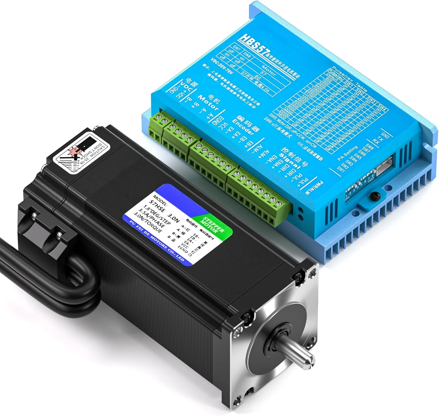 کیت موتور پله‌ای حلقه بسته Eyes.sys 428oz-in، 3Nm/428oz.in Nema23 57HSZ3N و درایور 24-80VDC HSS57 به همراه کابل برق و انکودر