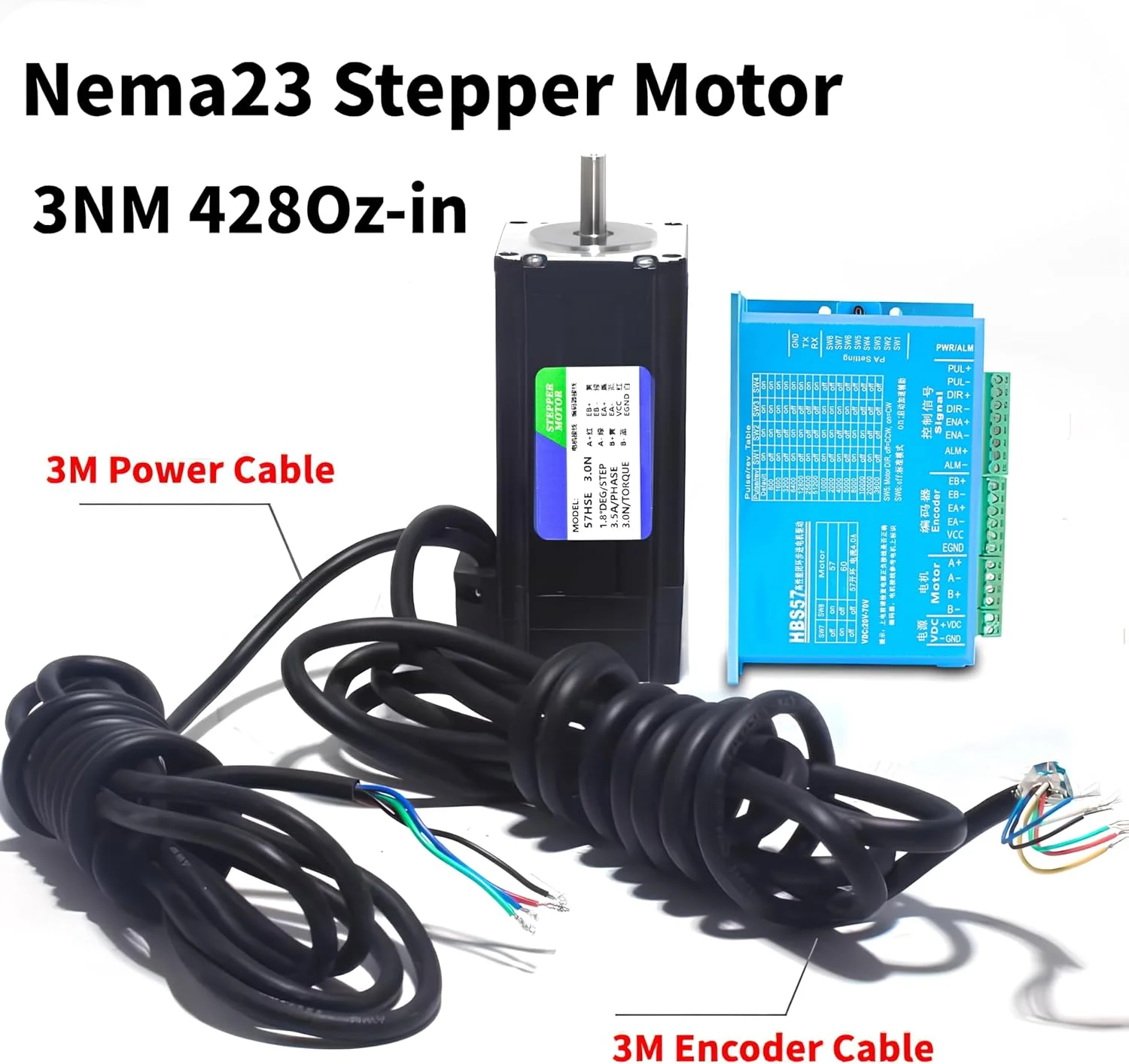 کیت موتور پله‌ای حلقه بسته Eyes.sys 428oz-in، 3Nm/428oz.in Nema23 57HSZ3N و درایور 24-80VDC HSS57 به همراه کابل برق و انکودر