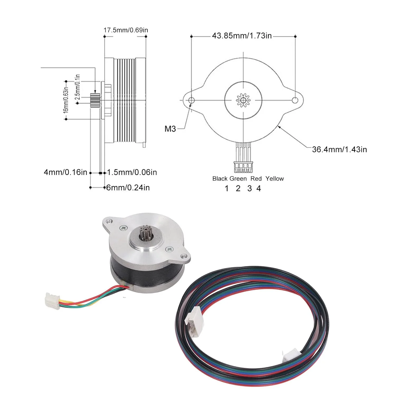 موتور پله‌ای اکسترودر Nema14 دو فاز 36 میلی‌متری پنکیکی با کابل افزایش طول 78 سانتی‌متری، قطعات پرینتر سه بعدی برای Orbitor DC0‑24V