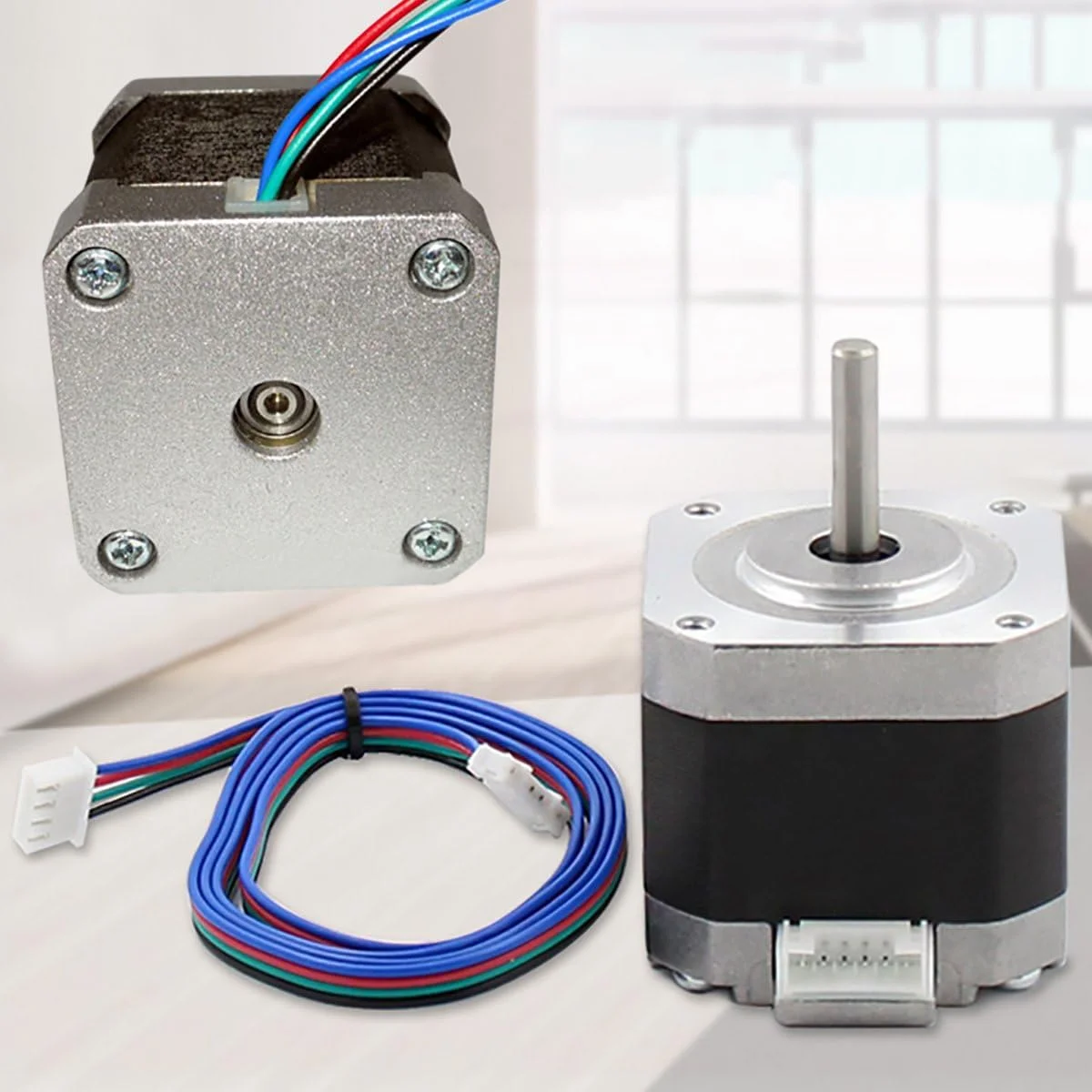 موتور پله ای NEMA17 42mm دو فاز 4 سیمه 5 وات 1.8 درجه 0-1500 دور در دقیقه برای پرینتر سه بعدی، CNC، ربات و نورپردازی صحنه