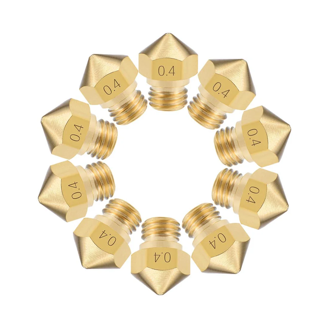 نازل پرینتر سه بعدی uxcell با قطر 0.4 میلی متر، رزوه M7، جنس برنجی، بسته 10 عددی