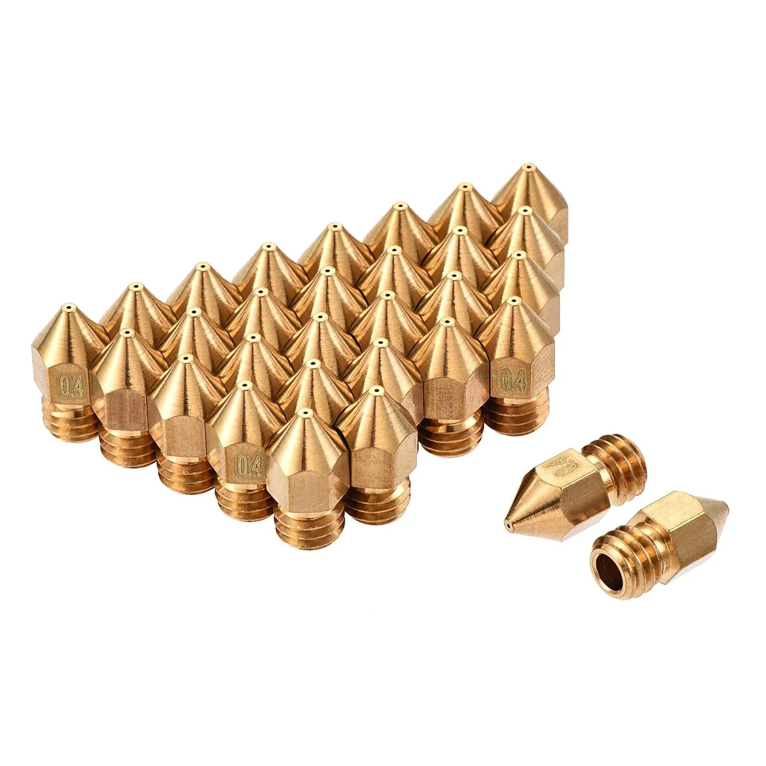 نازل پرینتر سه بعدی uxcell با قطر 0.4 میلی‌متر، 30 عدد رزوه M6 برای چاپگر اکسترودر MK8 3 میلی‌متری، جنس برنجی