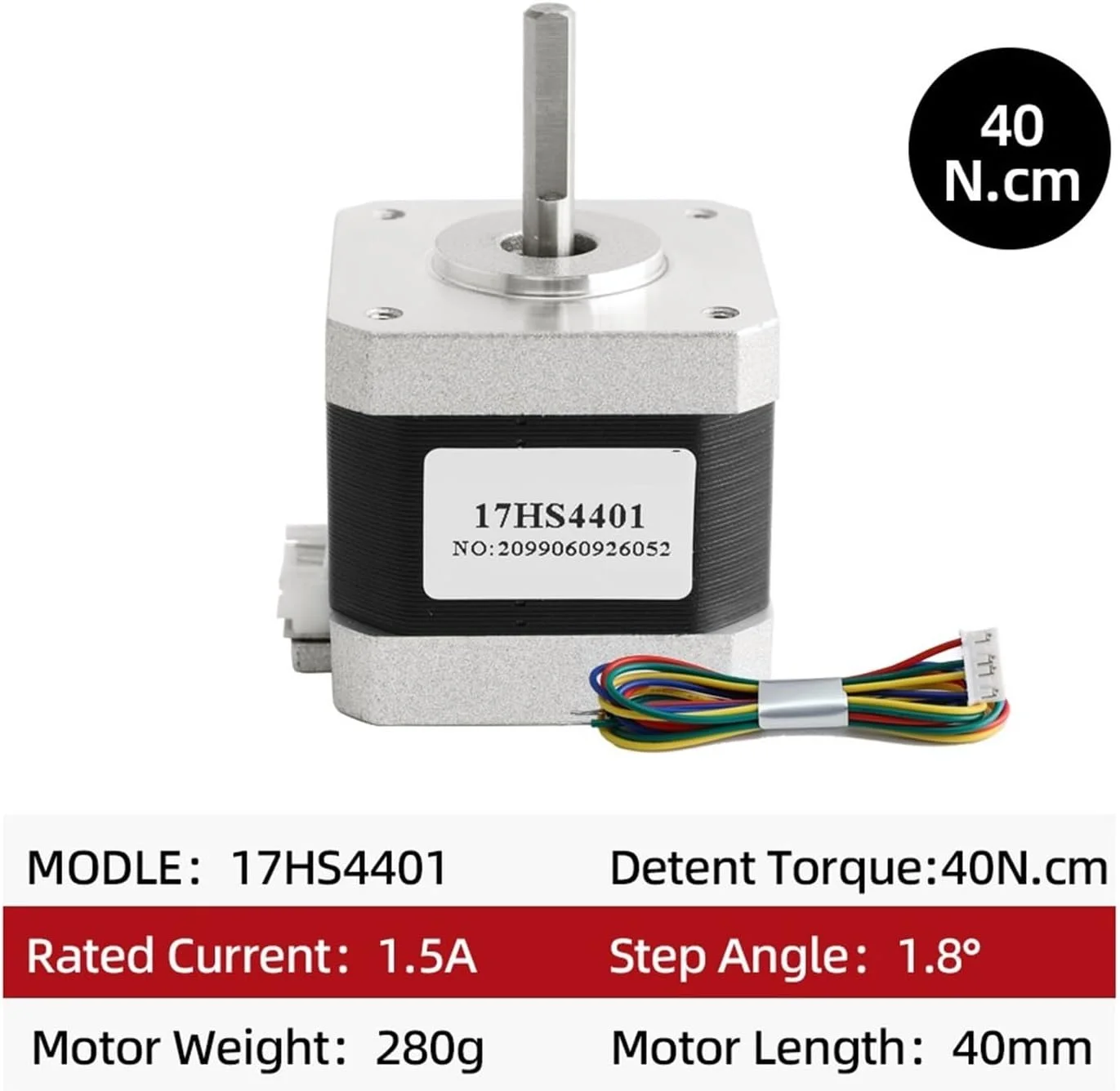 موتور پله ای Nema17 موتور پله ای 42 motor42BYGH 1.5A (17HS4401) موتور 4 سیم 40 میلی متر برای CNC پرینتر سه بعدی موتور پله ای 12 ولت (سایز: 1 عدد 17HS4401)