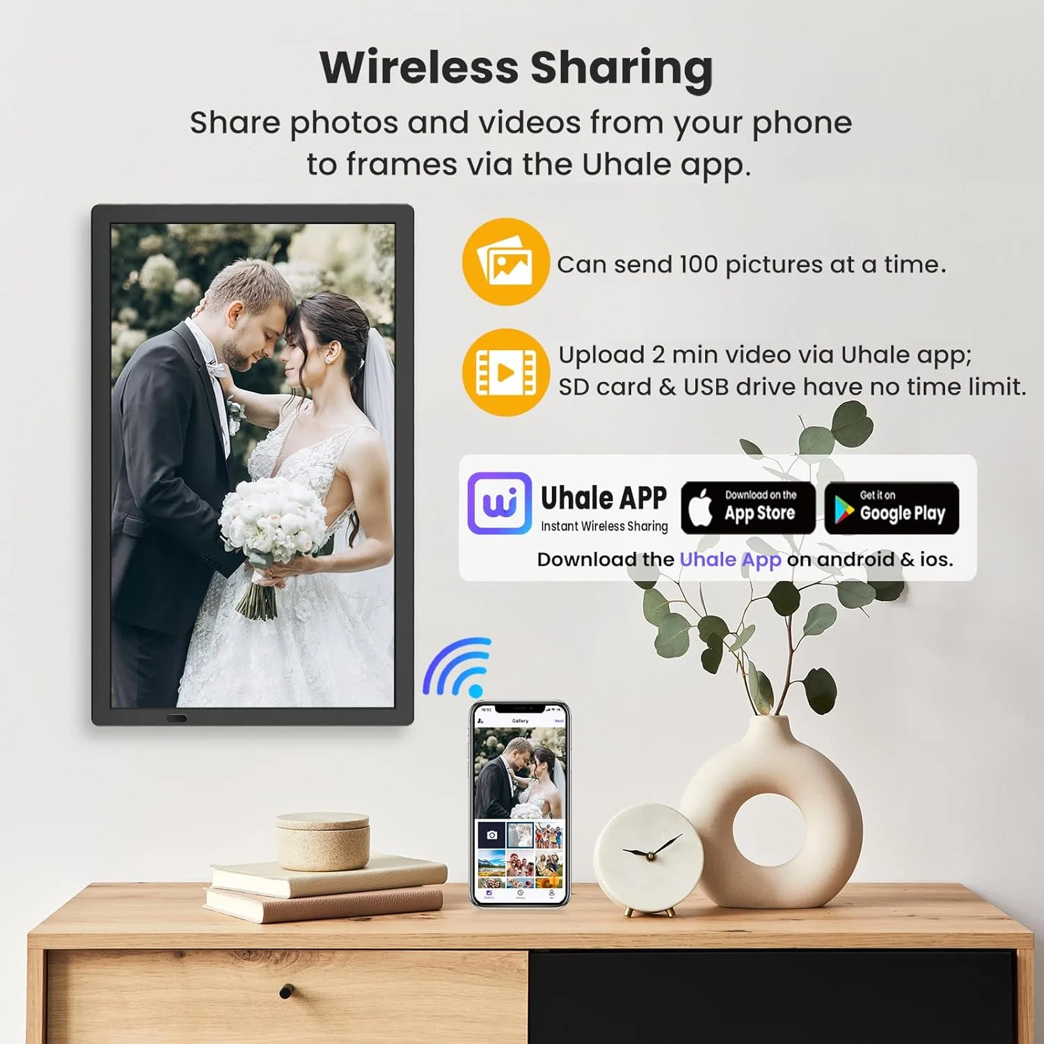 قاب عکس دیجیتال بزرگ 21.5 اینچی FANGOR، قاب عکس دیجیتال وای فای با صفحه نمایش 1920 * 1080 FHD IPS با کنترل از راه دور، 32 گیگابایت چرخش خودکار، قابل نصب روی دیوار، اشتراک گذاری عکس/فیلم از طریق برنامه Uhale/USB/SD قاب عکس دیجیتال بزرگ 21.5 اینچی FANGOR، قاب عکس دیجیتال وای فای با صفحه نمایش 1920 * 1080 FHD IPS با کنترل از راه دور، 32 گیگابایت چرخش خودکار، قابل نصب روی دیوار، اشتراک گذاری عکس/فیلم از طریق برنامه Uhale/USB/SD