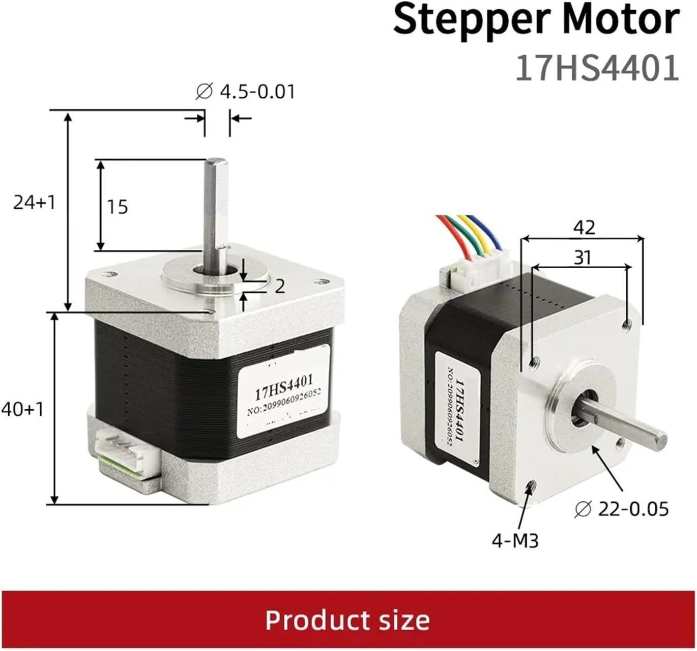 موتور پله ای Nema17 موتور پله ای 42 motor42BYGH 1.5A (17HS4401) موتور 4 سیم 40 میلی متر برای CNC پرینتر سه بعدی موتور پله ای 12 ولت (سایز: 1 عدد 17HS4401)