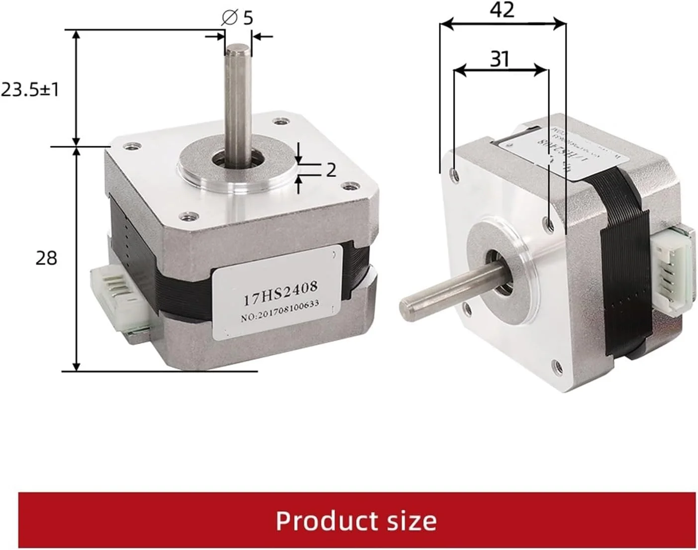 موتور پله ای 1 عدد Nema17 موتور پله ای 42 موتور 0.6 آمپر طول بدنه 28 میلی متر 17HS2408 موتور برای قطعات پرینتر سه بعدی