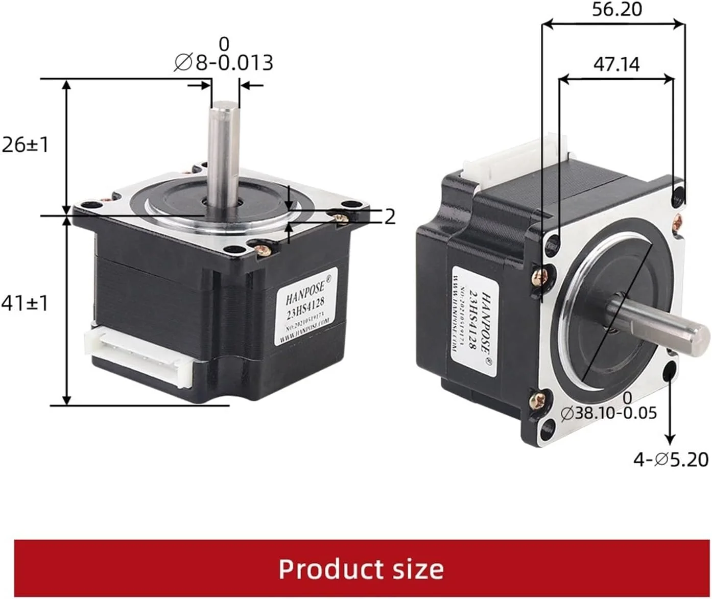 موتور پله ای Nema23، موتور پله ای 41 میلی متری 2.8 آمپر 55N.CM 4 سیم 24 ولت مدل 23HS4128 برای تجهیزات CNC، پرینتر سه بعدی و مانیتور