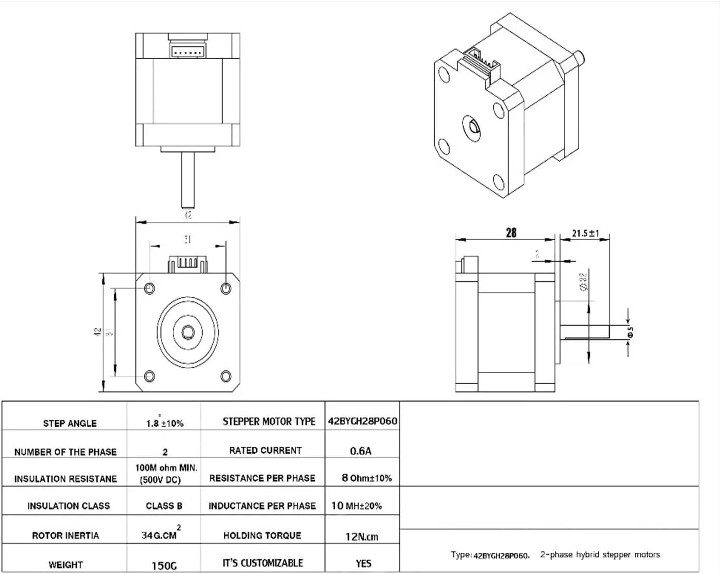 موتور پله ای با گشتاور بالا 17HS2408 4 سیم 42 موتور 42BYGH 0.6A 12N.CM CNC لیزر و موتور پرینتر سه بعدی Nema17