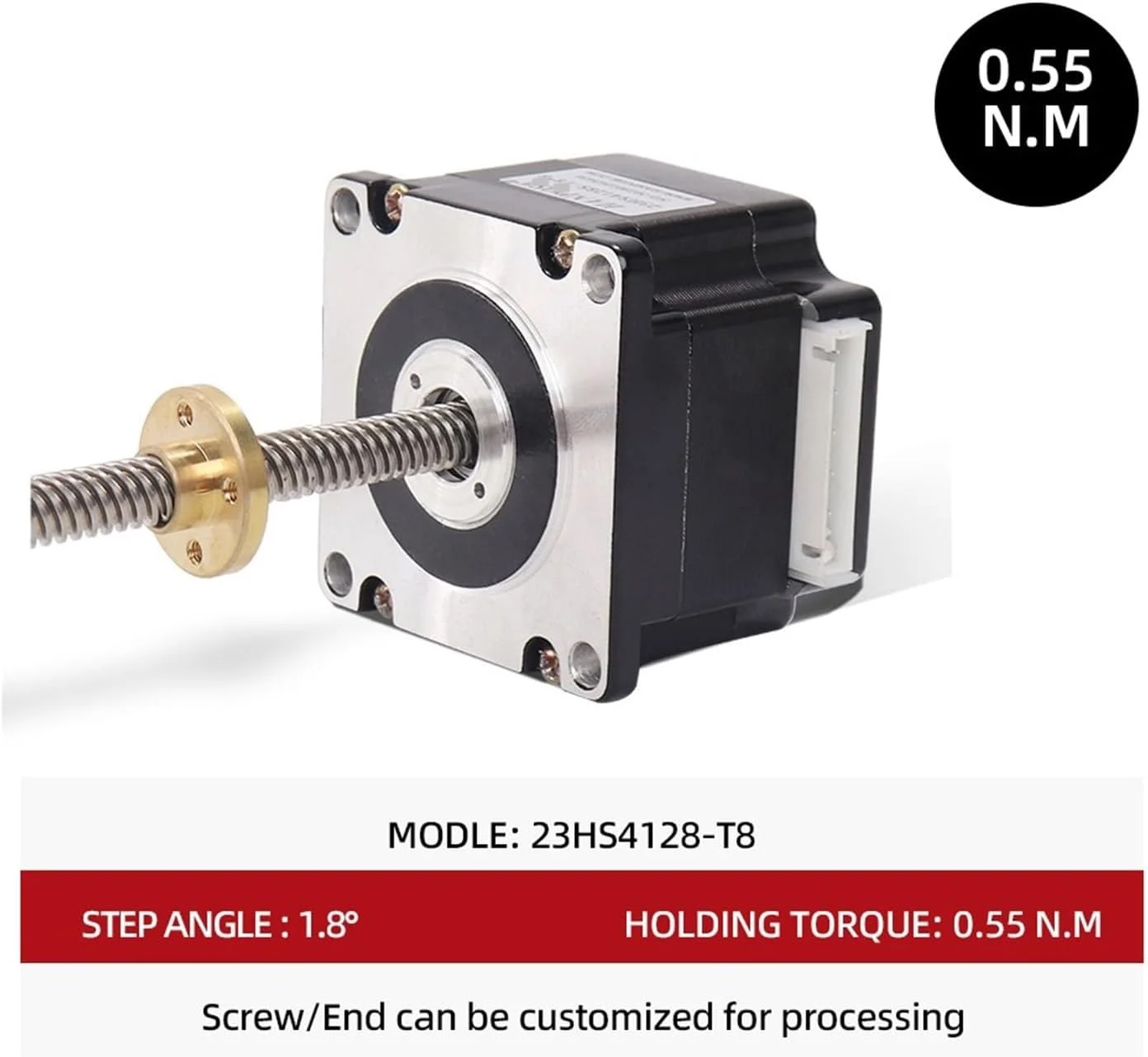 موتور پله ای 1 عدد Nema 23 موتور پله ای پیچی 23HS4128-T8 طول پیچ 300 میلی متر با مهره مسی لید 2/4/8 میلی متر برای CNC و موتور چاپگر سه بعدی (سایز: 23HS4128-T8x8-300mm)
