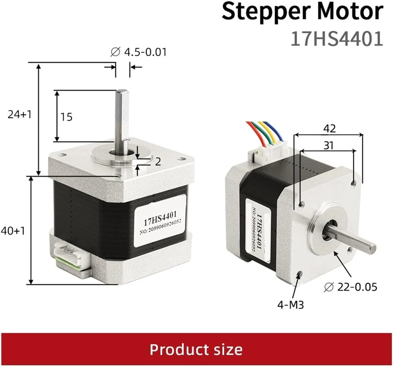 موتور پله ای 40 میلی متری Nema17، موتور پله ای 42، موتور Nema 17، موتور 42BYGH 1.5A (17HS4401) موتور 4 سیم برای پرینتر سه بعدی (اندازه: 1 عدد 17HS4401)