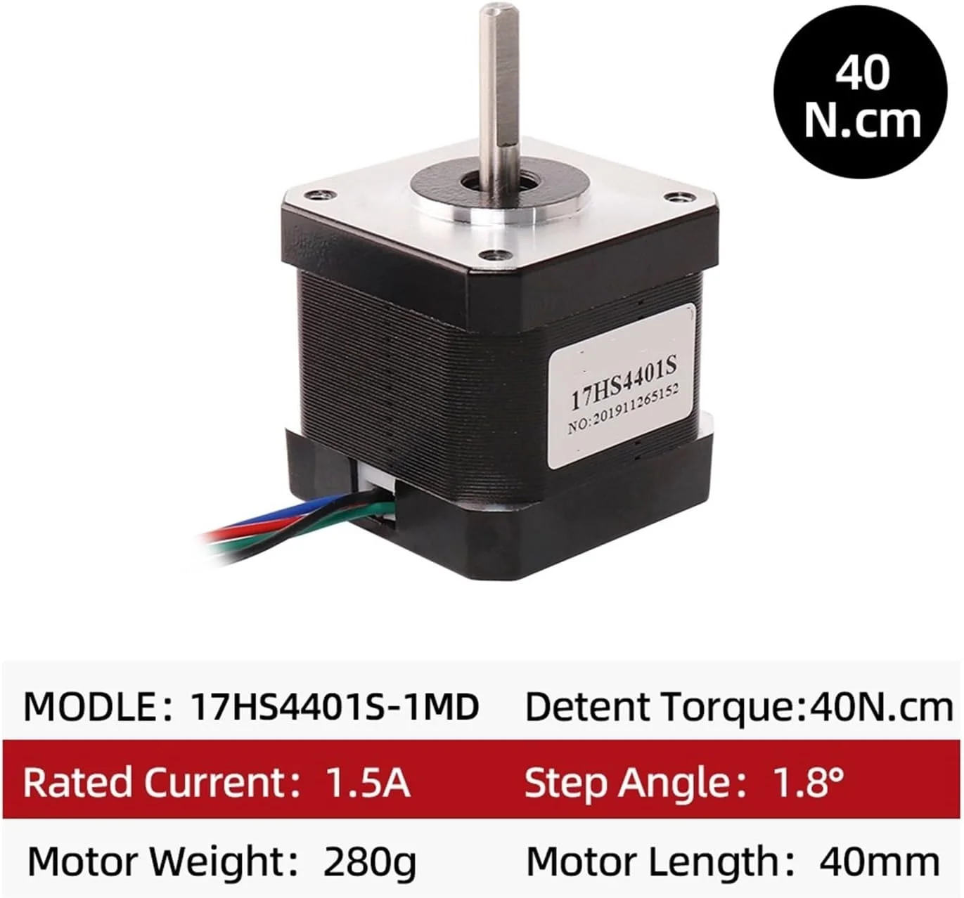 موتور پله ای Nema 17، موتور پله ای 1.5 آمپر 40N.CM مدل 17HS4401S-1MD 40MM با 4 سیم برای پرینتر سه بعدی CNC XYZ، موتور پله ای خطی (سایز: 17HS4401S-1MD X1PCS)