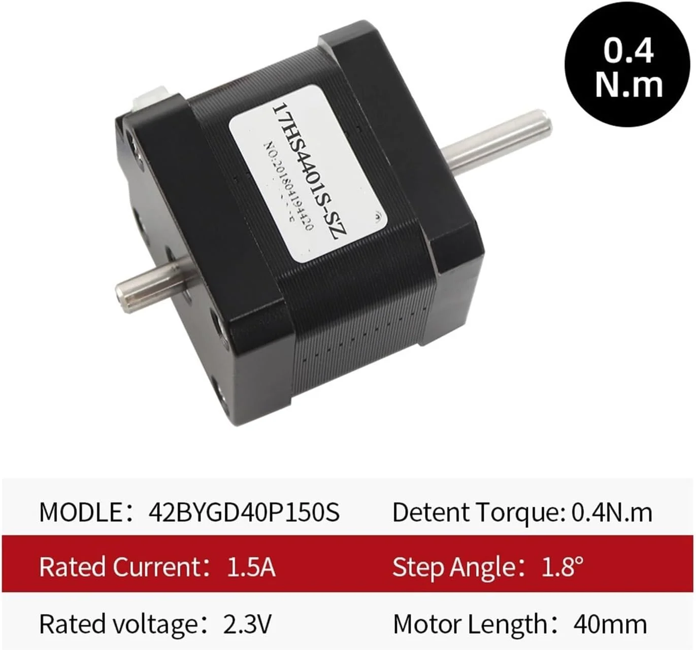 موتور پله ای NEMA17، موتور پله ای 1.5 آمپر 40N.CM مدل 17HS4401S-SZ 42، موتور گشتاور 12 ولت 4 سیم برای لوازم جانبی پرینتر سه بعدی، موتور پله ای دو شفت