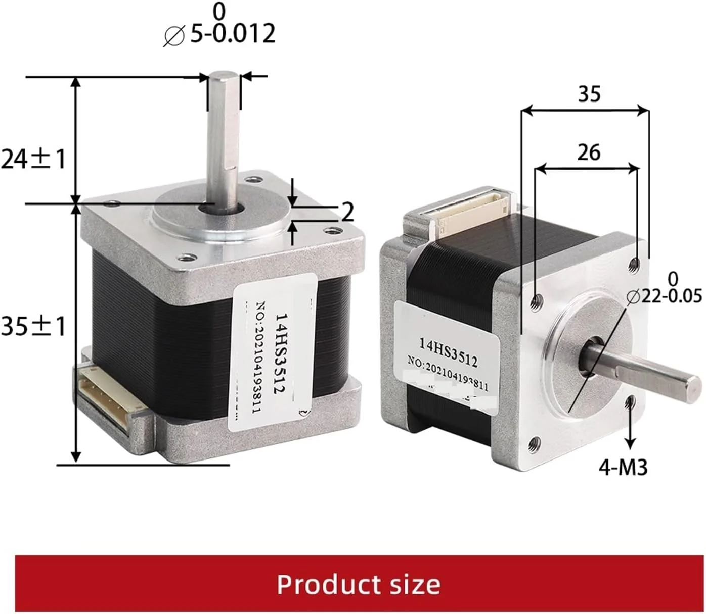 موتور پله ای NEMA14 موتور پله ای 1.8 درجه 14HS3512 2 فاز 4 سیم 1.2 آمپر 0.19N.M دستگاه حکاکی CNC و فرزکاری موتور پله ای پرینتر سه بعدی