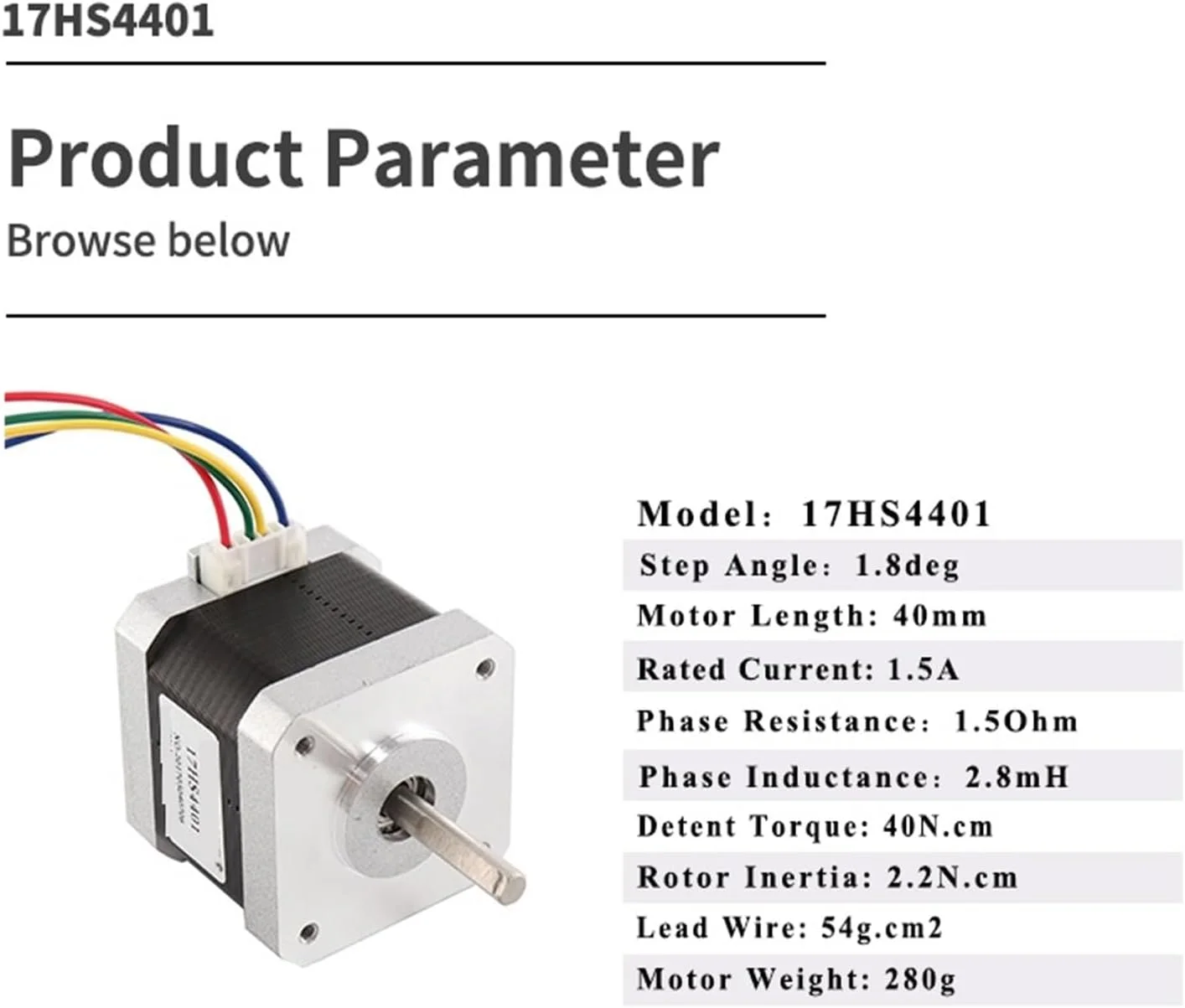 موتور پله‌ای 4 سیمه 42، موتور 1.5 آمپر 40N.CM مدل 17HS4401 به همراه ضربه‌گیر برای موتور پرینتر سه بعدی و CNC XYZ Nema17