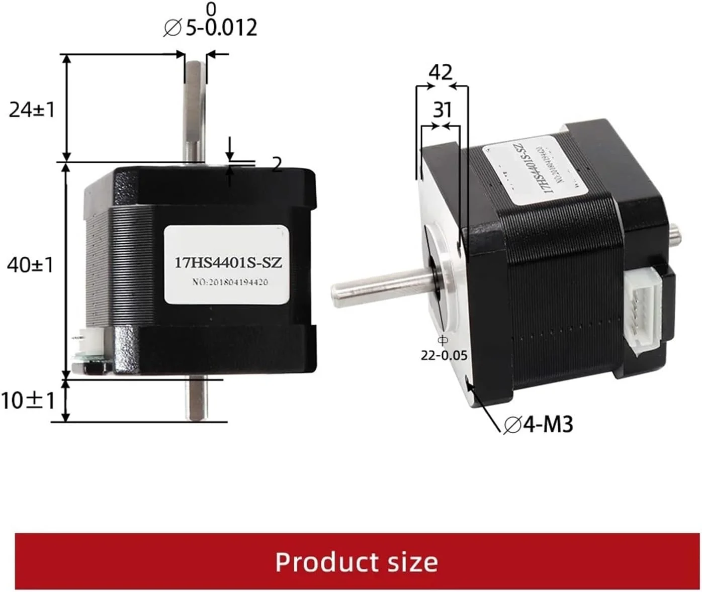 موتور پله ای NEMA17، موتور پله ای 1.5 آمپر 40N.CM مدل 17HS4401S-SZ 42، موتور گشتاور 12 ولت 4 سیم برای لوازم جانبی پرینتر سه بعدی، موتور پله ای دو شفت