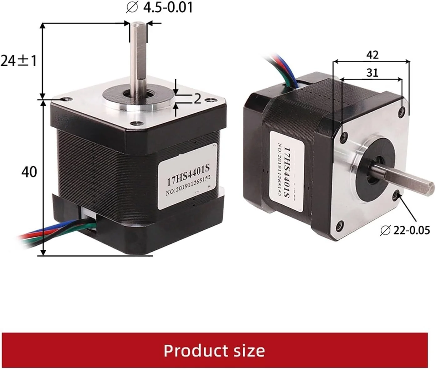موتور پله ای Nema 17، موتور پله ای 1.5 آمپر 40N.CM مدل 17HS4401S-1MD 40MM با 4 سیم برای پرینتر سه بعدی CNC XYZ، موتور پله ای خطی (سایز: 17HS4401S-1MD X1PCS)