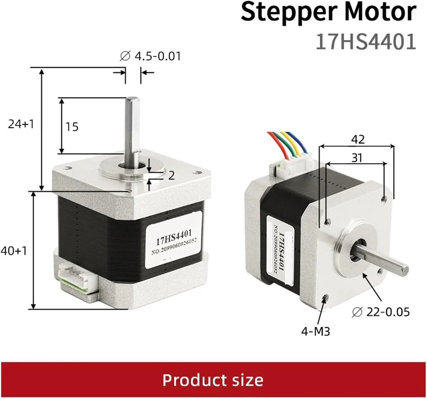 موتور پله ای 4 سیم Nema17 موتور پله ای 42 موتور گشتاور بالا 1.5 آمپر 17HS4401 برای دستگاه فرز CNC پرینتر سه بعدی Nema 17 موتور (اندازه: 1 عدد 17HS4401)