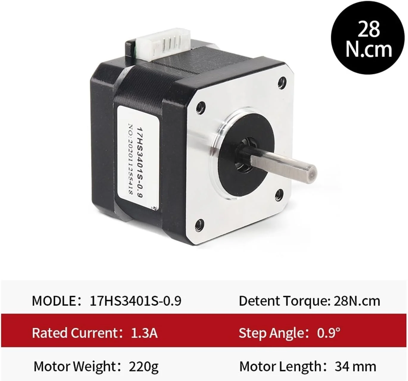 موتور پله ای 17HS3401S با زاویه 0.9 درجه Nema 17، موتور 42 مدل 42BYGH 1.3A برای CNC، چاپگر سه بعدی و دارای گواهینامه های CE ROSH ISO