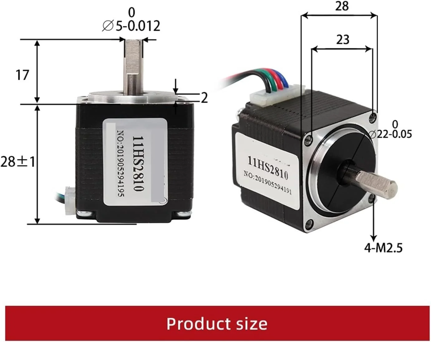 موتور پله ای NEMA11 مدل 11HS2810، 1.8 درجه، 0.08 نیوتن متر، 1.0 آمپر، موتور پله ای جدید برای تجهیزات چاپگر سه بعدی و مانیتور