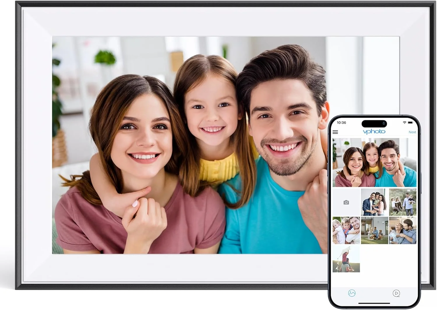 قاب عکس دیجیتال Dragon Touch - صفحه نمایش لمسی 10.1 اینچی IPS WiFi، حافظه 16 گیگابایتی، چرخش خودکار، اشتراک گذاری عکس از طریق برنامه