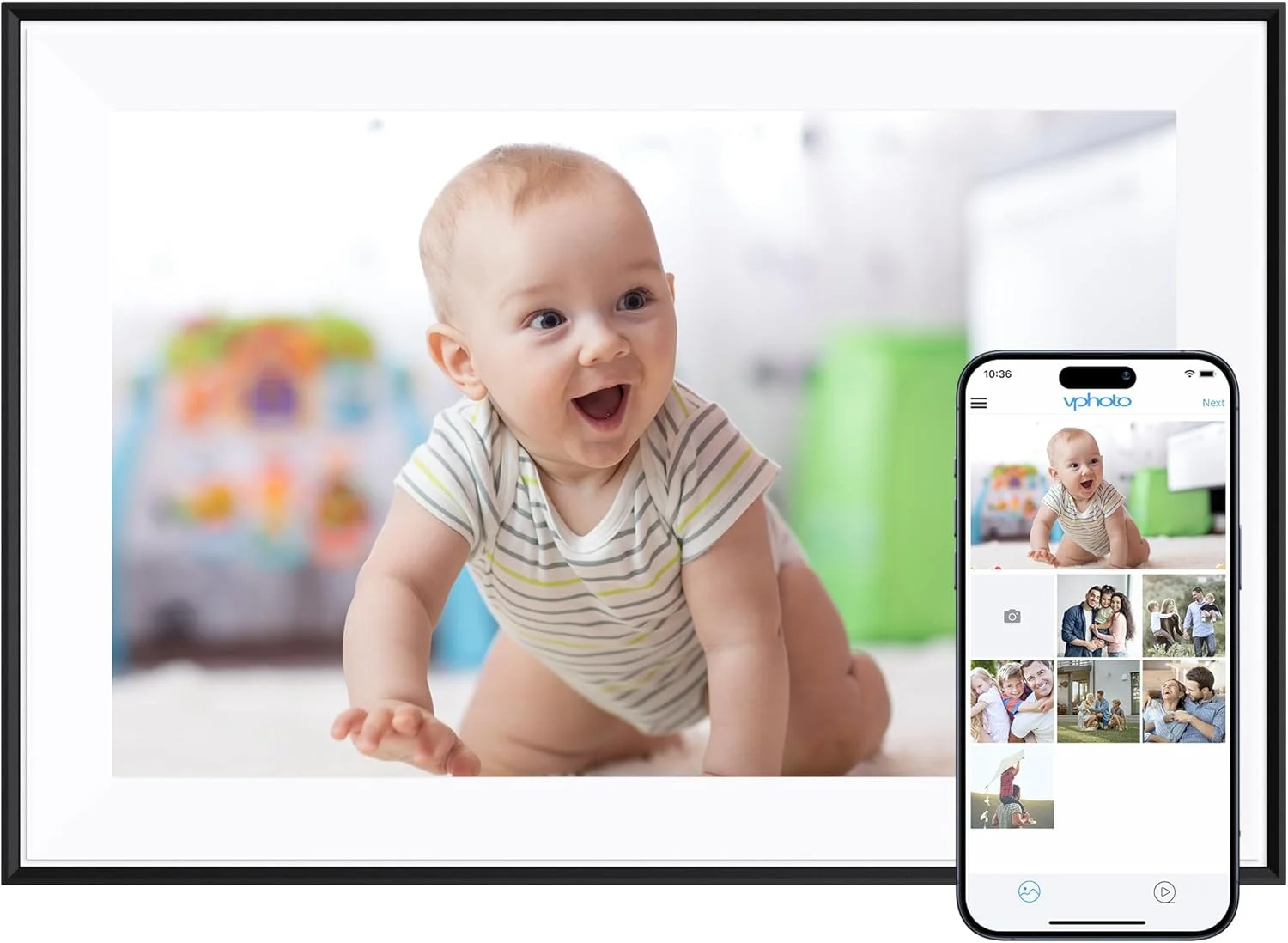 قاب عکس دیجیتال 10 اینچی Dragon Touch با صفحه لمسی IPS، حافظه 32 گیگابایتی، چرخش خودکار، اشتراک گذاری عکس از طریق برنامه