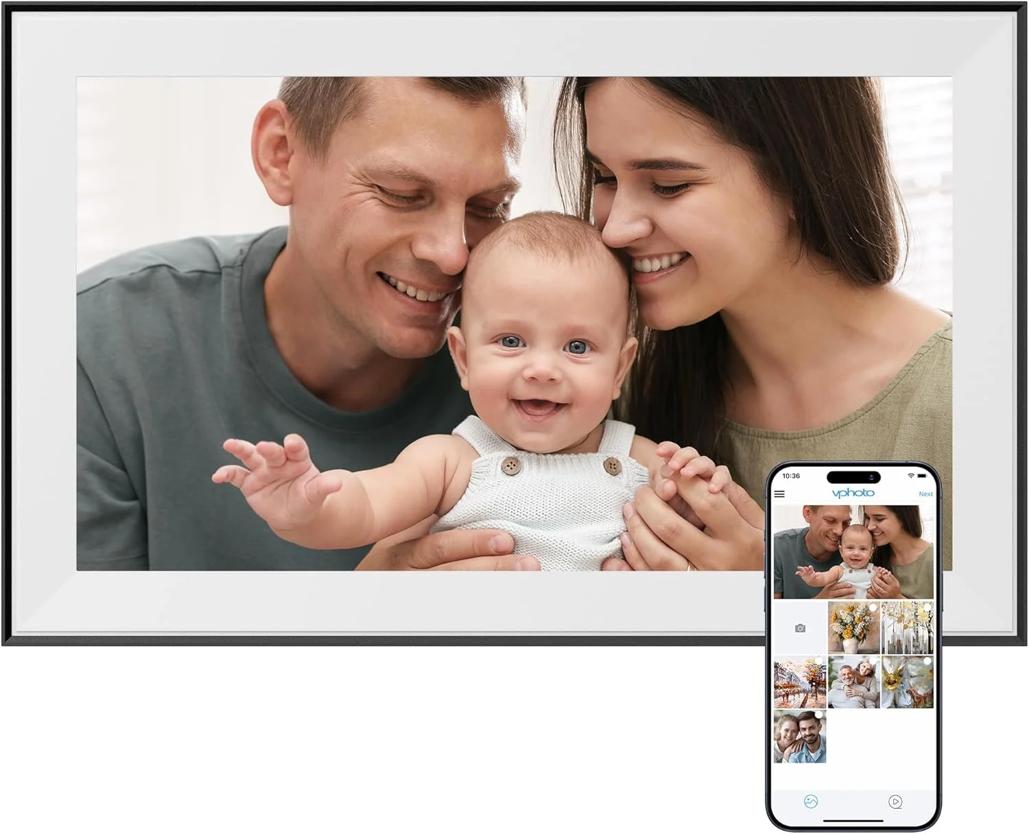 قاب عکس دیجیتال بزرگ 15.6 اینچی Dragon Touch - قاب عکس دیجیتال وای فای با حافظه 32 گیگابایتی، صفحه لمسی FHD 1080P، چرخش خودکار، اشتراک گذاری فوری عکس ها/فیلم ها از طریق برنامه رایگان، بهترین هدیه برای مادر