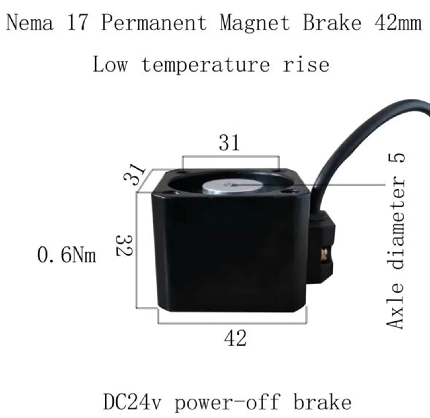 یک عدد موتور پله‌ای ترمزد دار Nema 17، ترمز آهنربای دائم 24 ولت DC، موتور پله‌ای مربعی 42x42 میلی‌متری با ترمز، سوراخ شفت 5 میلی‌متری درایور ماشین