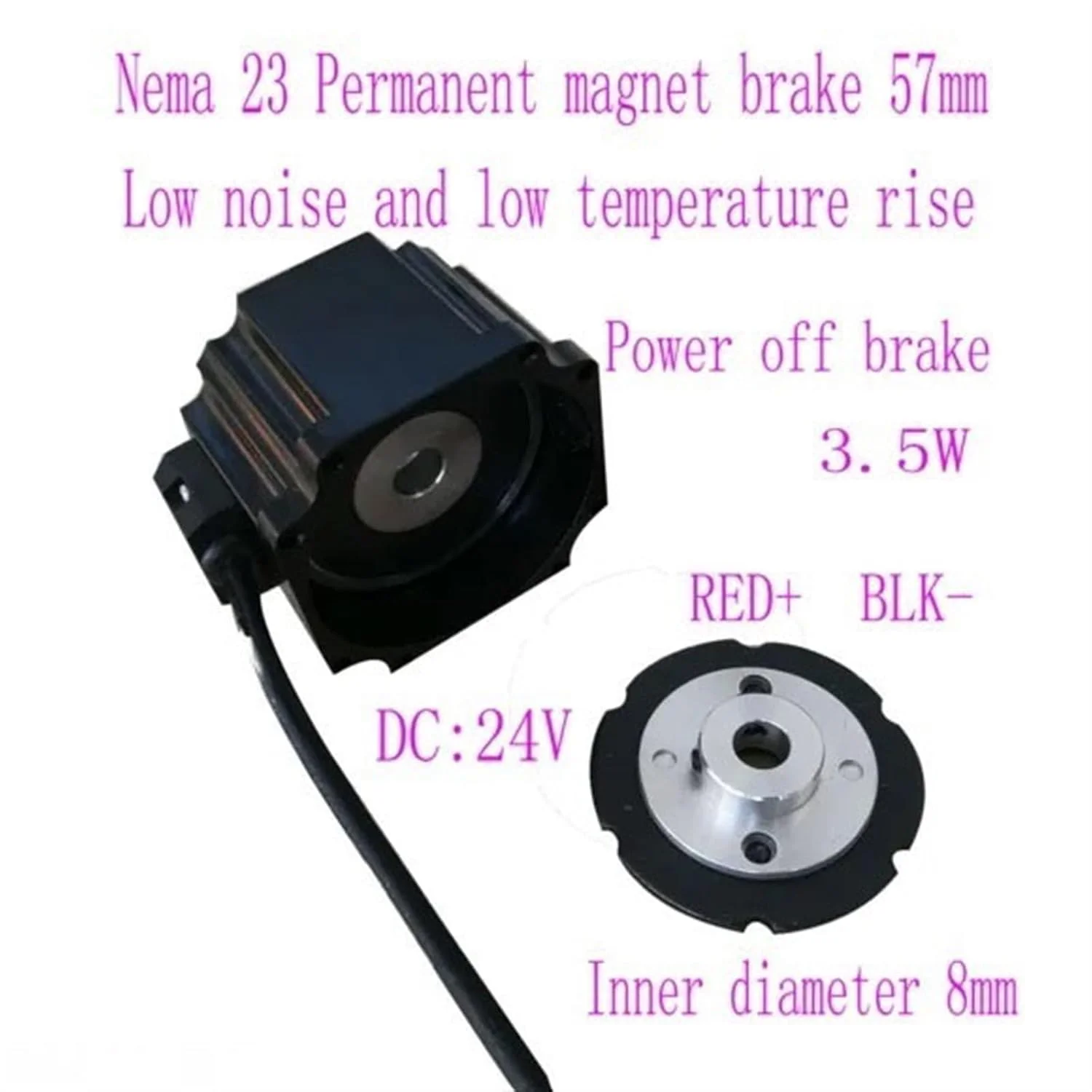 یک عدد ترمز موتور پله ای آهنربای دائم 24 ولت DC شفت 8 میلی متری Nema 23 ترمز موتور پله ای قاب 57x57 میلی متری