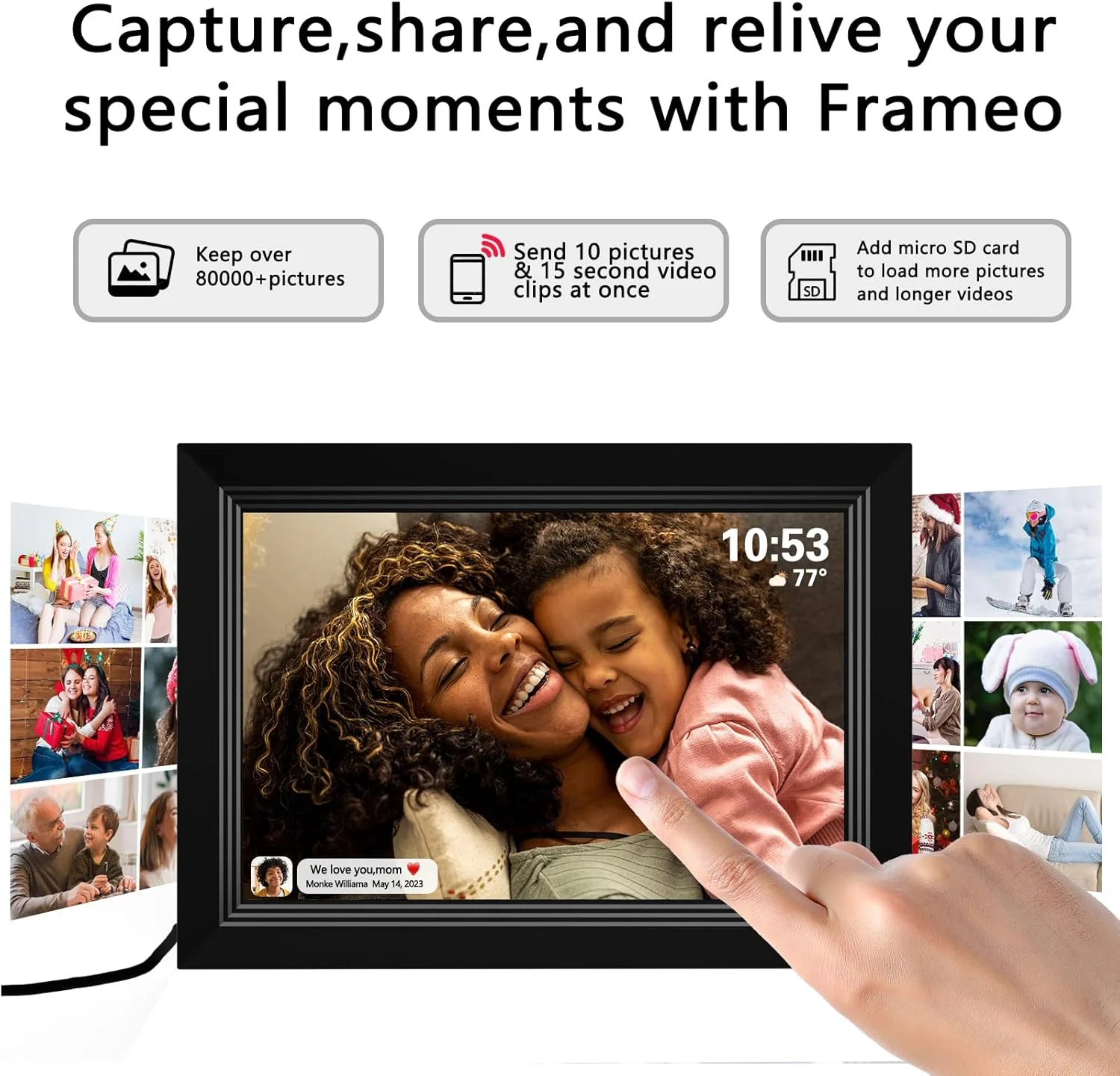 قاب عکس دیجیتال YunQiDeer - قاب عکس دیجیتال 10.1 اینچی با صفحه لمسی Ips 1080 اینچی، صفحه نمایش HD، حافظه داخلی 32 گیگابایتی، قابلیت نصب روی دیوار، Mo قاب عکس دیجیتال YunQiDeer - قاب عکس دیجیتال 10.1 اینچی با صفحه لمسی Ips 1080 اینچی، صفحه نمایش HD، حافظه داخلی 32 گیگابایتی، قابلیت نصب روی دیوار، Mo