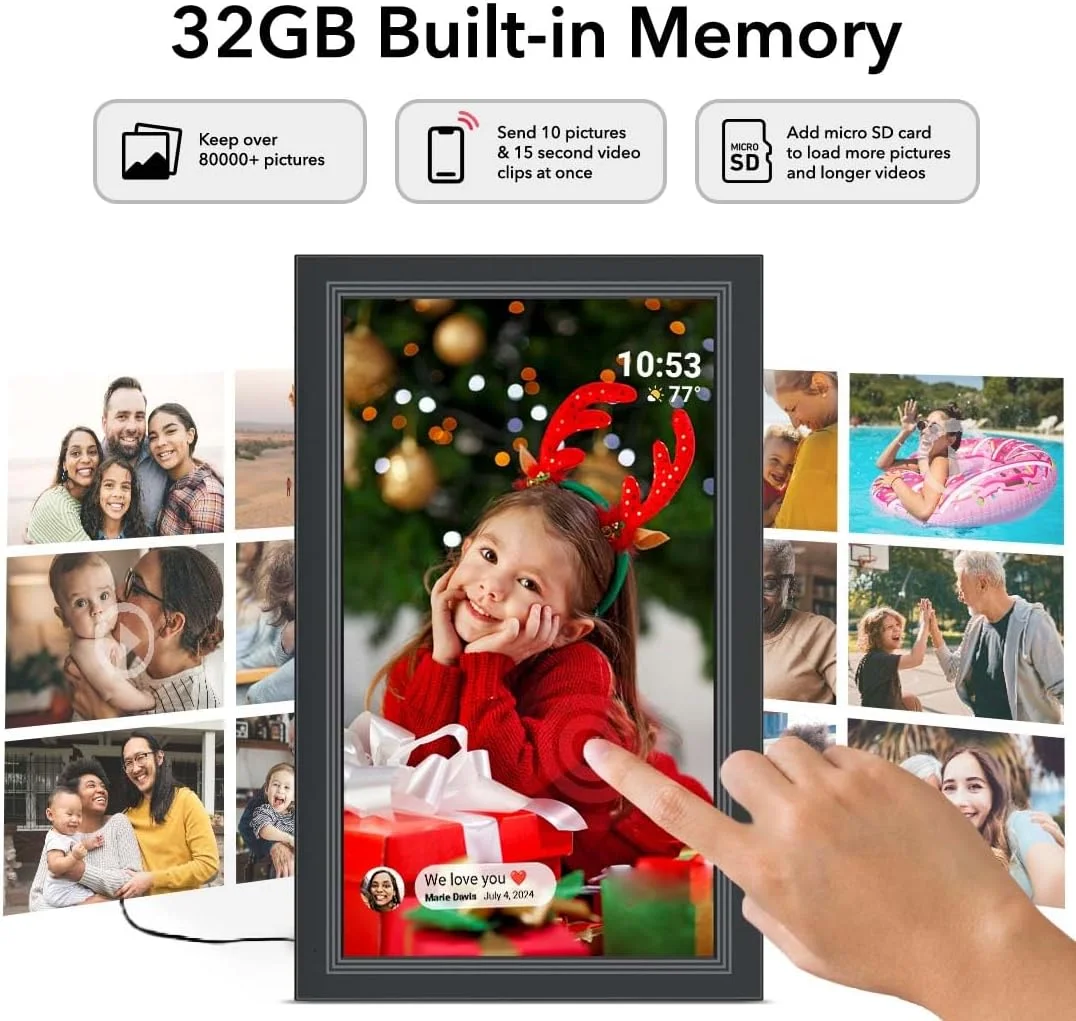 قاب عکس دیجیتال FRAMEO - قاب عکس الکترونیکی 15.6 اینچی با صفحه نمایش لمسی IPS HD با رزولوشن 1920 * 1080، دارای حافظه داخلی 32 گیگابایتی، قابل نصب روی دیوار، اشتراک گذاری ویدیوها و تصاویر از طریق برنامه رایگان قاب عکس دیجیتال FRAMEO - قاب عکس الکترونیکی 15.6 اینچی با صفحه نمایش لمسی IPS HD با رزولوشن 1920 * 1080، دارای حافظه داخلی 32 گیگابایتی، قابل نصب روی دیوار، اشتراک گذاری ویدیوها و تصاویر از طریق برنامه رایگان