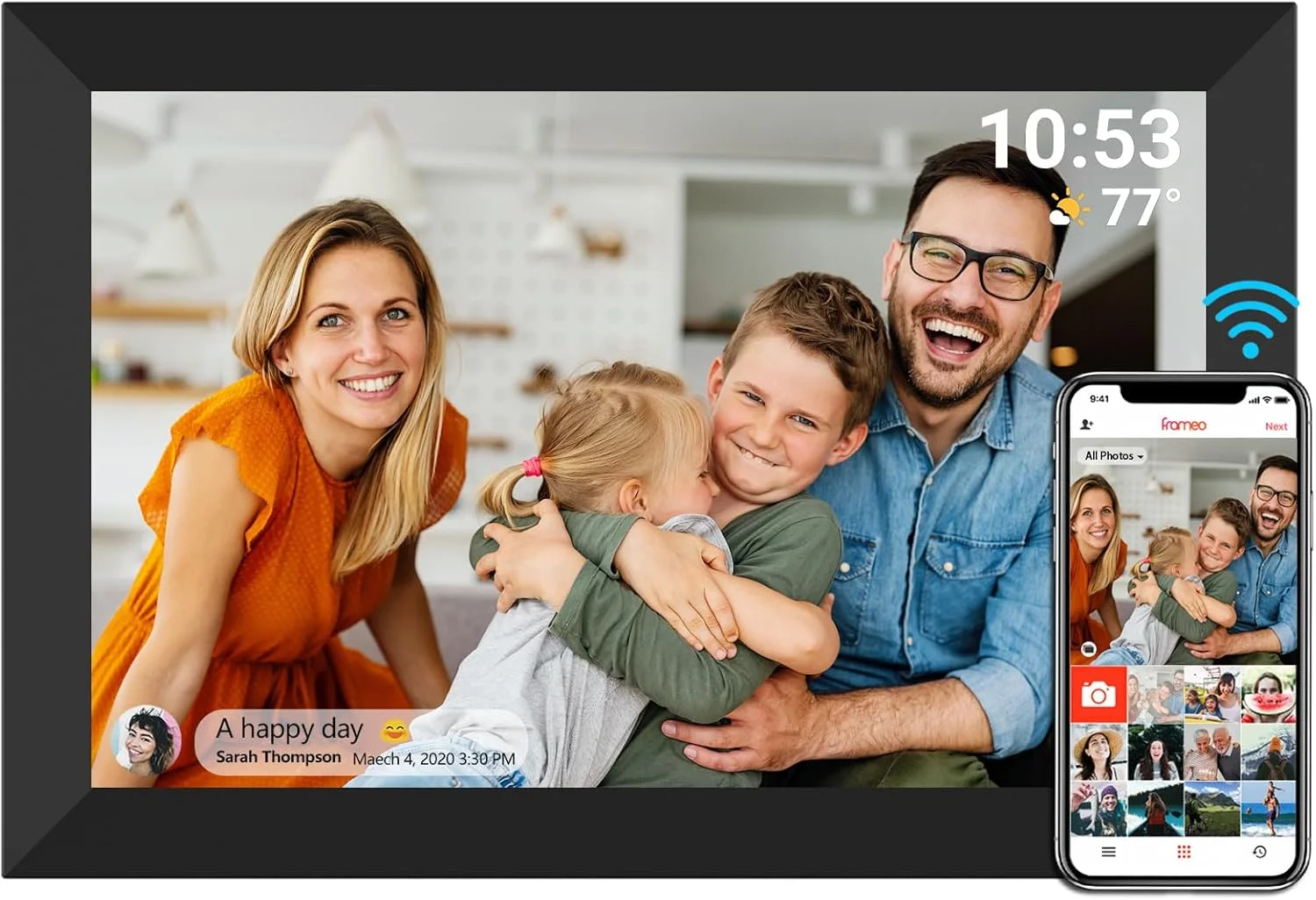 قاب عکس دیجیتال YENOCK FRAMEO، قاب عکس دیجیتال وای فای 10.1 اینچی، صفحه نمایش لمسی ال سی دی IPS 1280x800، حافظه داخلی 16 گیگابایتی با چرخش خودکار، اشتراک گذاری فوری لحظات از طریق برنامه Frameo از هر کجا، مشکی