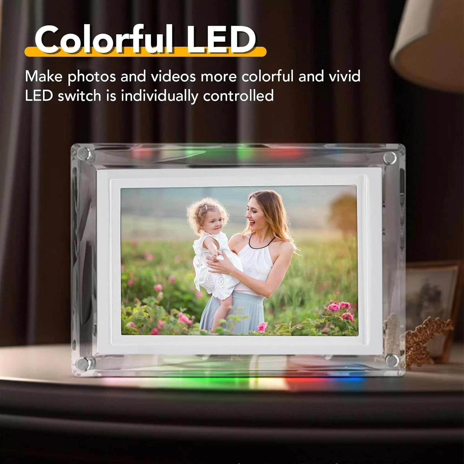 قاب عکس دیجیتال 7 اینچی Cryfokt، قاب ویدئویی اکریلیک با چرخش خودکار و نور رنگارنگ LED، قاب عکس دیجیتال قابل شارژ USB با حافظه 4 گیگابایتی برای خانه و محل کار، پشتیبانی از پخش عکس و فیلم قاب عکس دیجیتال 7 اینچی Cryfokt، قاب ویدئویی اکریلیک با چرخش خودکار و نور رنگارنگ LED، قاب عکس دیجیتال قابل شارژ USB با حافظه 4 گیگابایتی برای خانه و محل کار، پشتیبانی از پخش عکس و فیلم