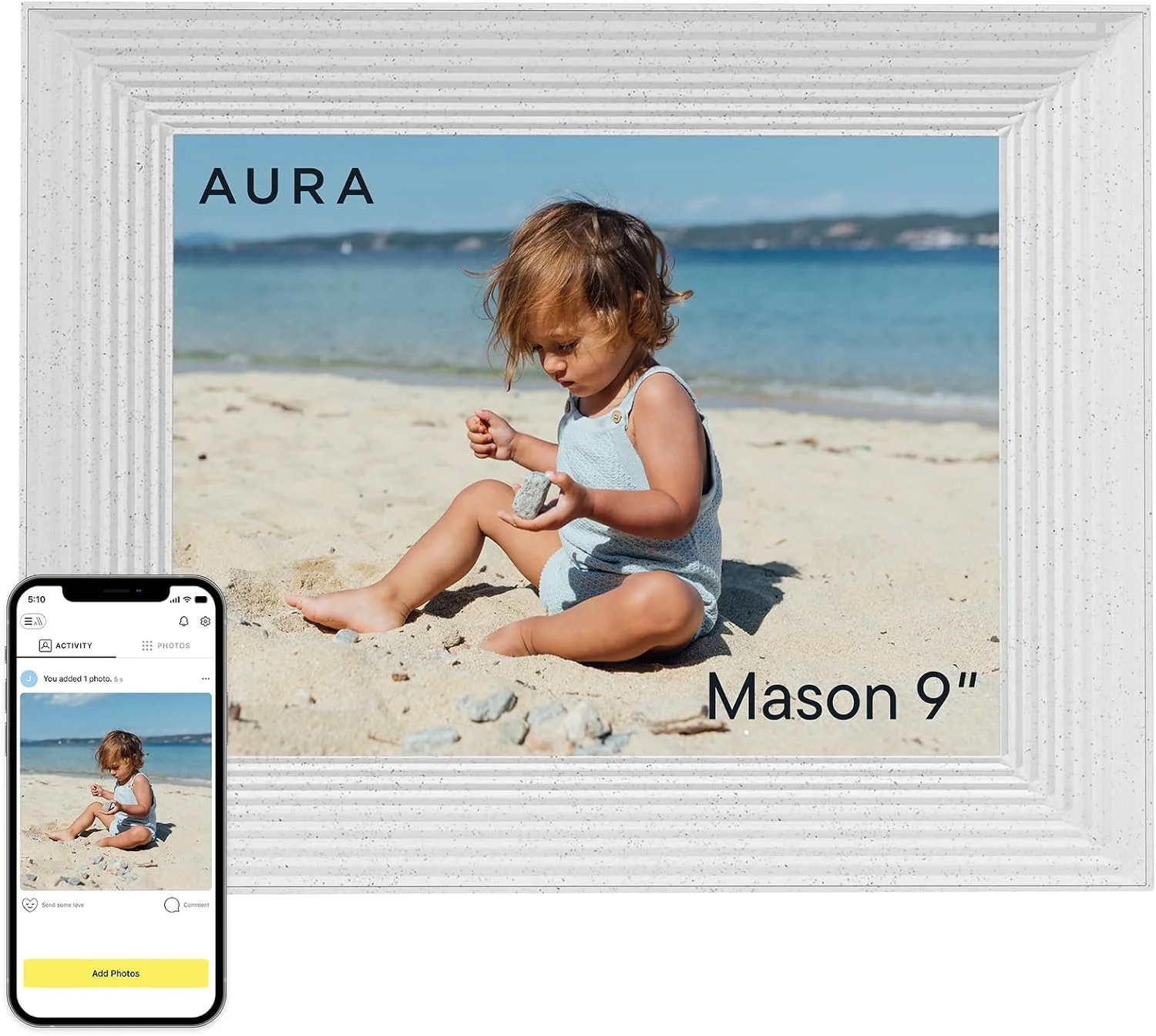 قاب عکس دیجیتال هوشمند AURA Mason HD سایز 9 اینچ - کوارتز سفید