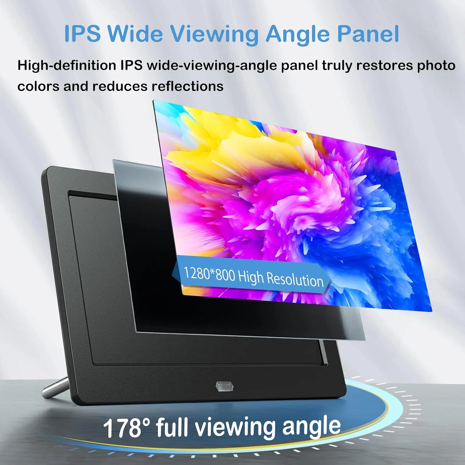 قاب عکس دیجیتال Atatat با رزولوشن بالا 1280x800، صفحه نمایش IPS 16:9، پخش کننده ویدئو 1080P 720P، استریو، MP3، چرخش خودکار، تقویم، ساعت قاب عکس دیجیتال Atatat با رزولوشن بالا 1280x800، صفحه نمایش IPS 16:9، پخش کننده ویدئو 1080P 720P، استریو، MP3، چرخش خودکار، تقویم، ساعت