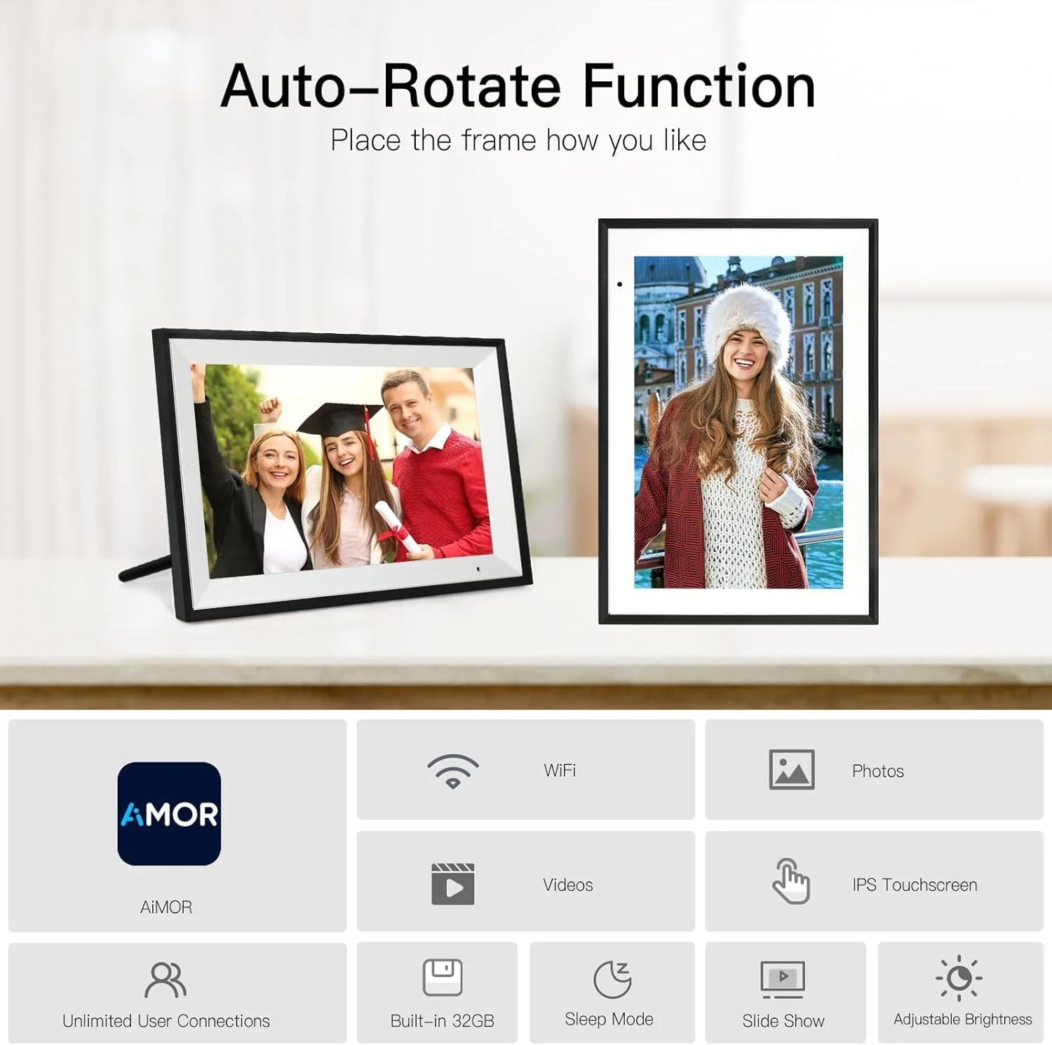 قاب عکس دیجیتال آنا بلا 10.1 اینچی IPS HD با صفحه لمسی و WiFi هوشمند، چرخش خودکار و تنظیم آسان برای به اشتراک گذاری عکس ها یا فیلم ها از راه دور از طریق برنامه AiMOR، مشکی قاب عکس دیجیتال آنا بلا 10.1 اینچی IPS HD با صفحه لمسی و WiFi هوشمند، چرخش خودکار و تنظیم آسان برای به اشتراک گذاری عکس ها یا فیلم ها از راه دور از طریق برنامه AiMOR، مشکی