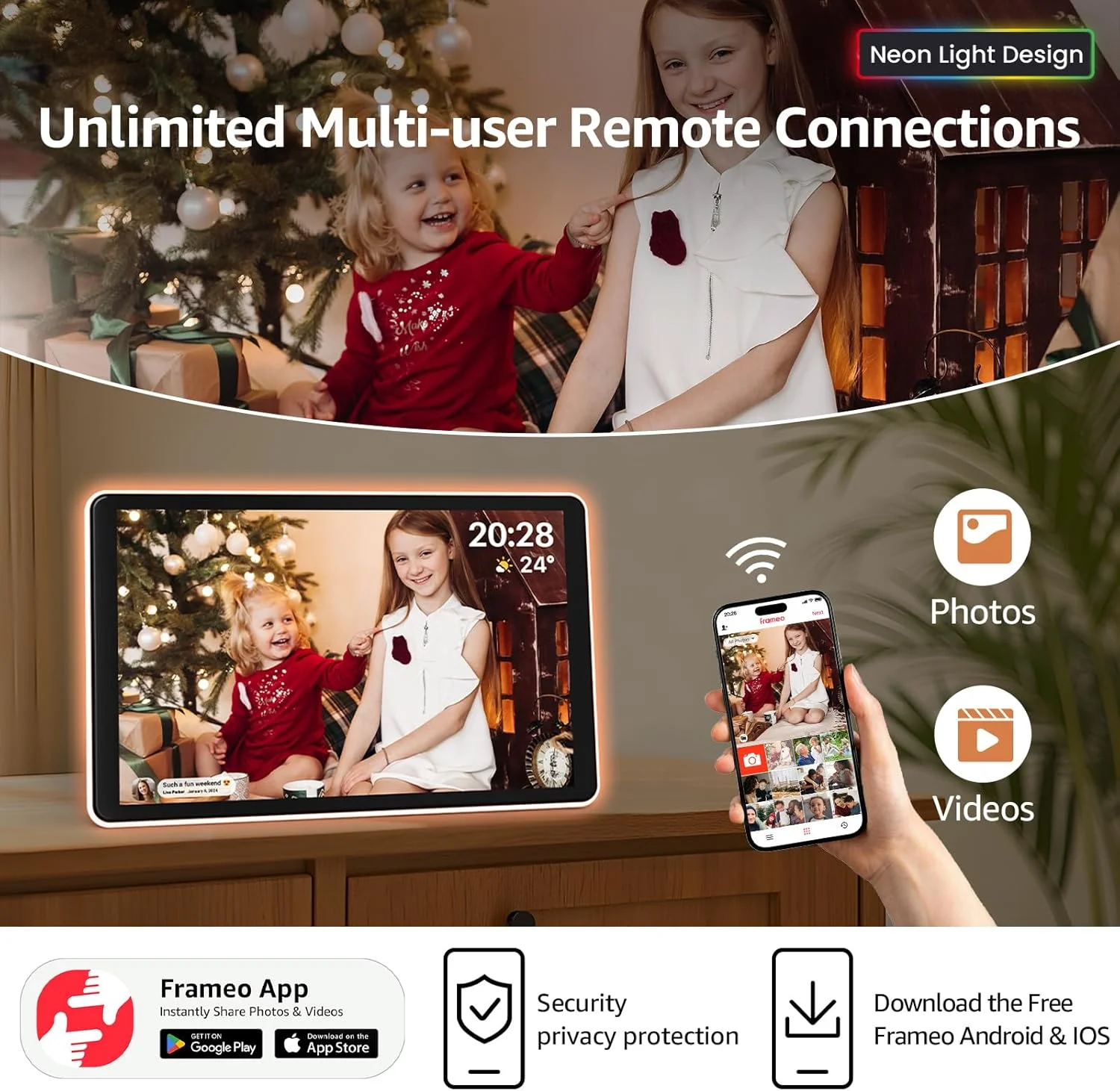 قاب عکس دیجیتال نئون ApoloSign - صفحه نمایش 10.1 اینچی 2K FHD، نوار LED با تغییر رنگ کنترل شده توسط هوش مصنوعی، برنامه Frameo - بهترین قاب عکس دیجیتال برای هدیه دادن قاب عکس دیجیتال نئون ApoloSign - صفحه نمایش 10.1 اینچی 2K FHD، نوار LED با تغییر رنگ کنترل شده توسط هوش مصنوعی، برنامه Frameo - بهترین قاب عکس دیجیتال برای هدیه دادن