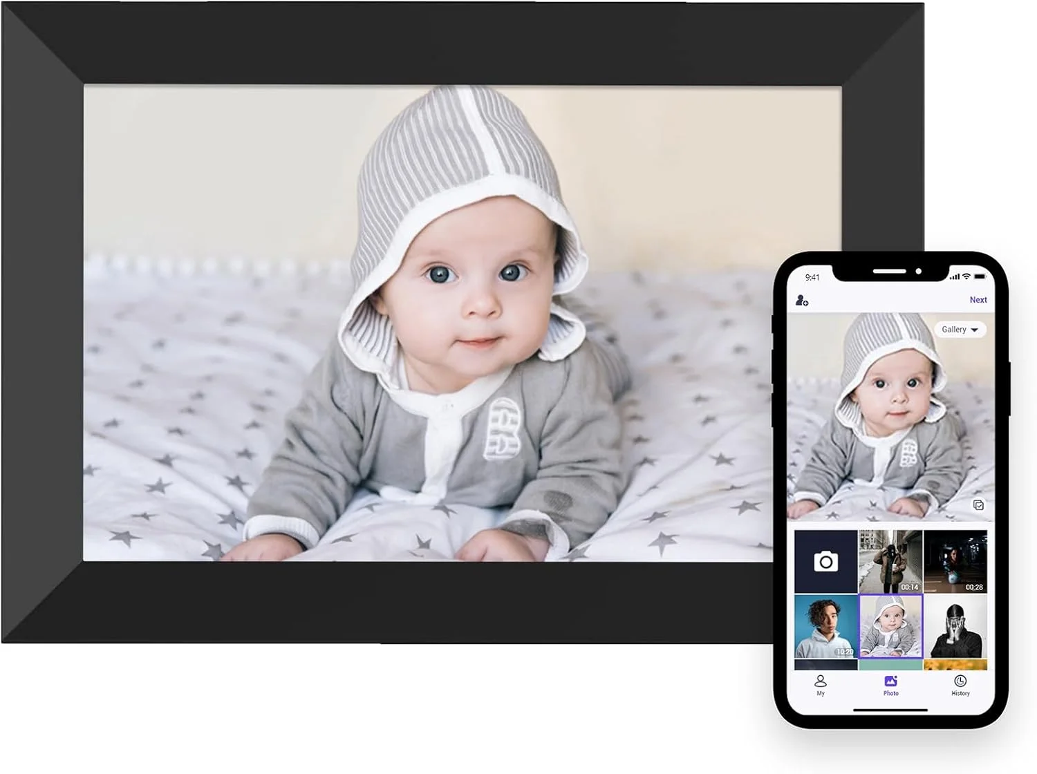 قاب عکس دیجیتال ۱۰.۱ اینچی وای فای، صفحه نمایش لمسی IPS با کیفیت HD ۱۲۸۰ * ۸۰۰، قاب عکس ابری هوشمند، برای به اشتراک گذاری عکس ها یا فیلم ها از راه دور از طریق برنامه ایمیل (مشکی) (مشکی)