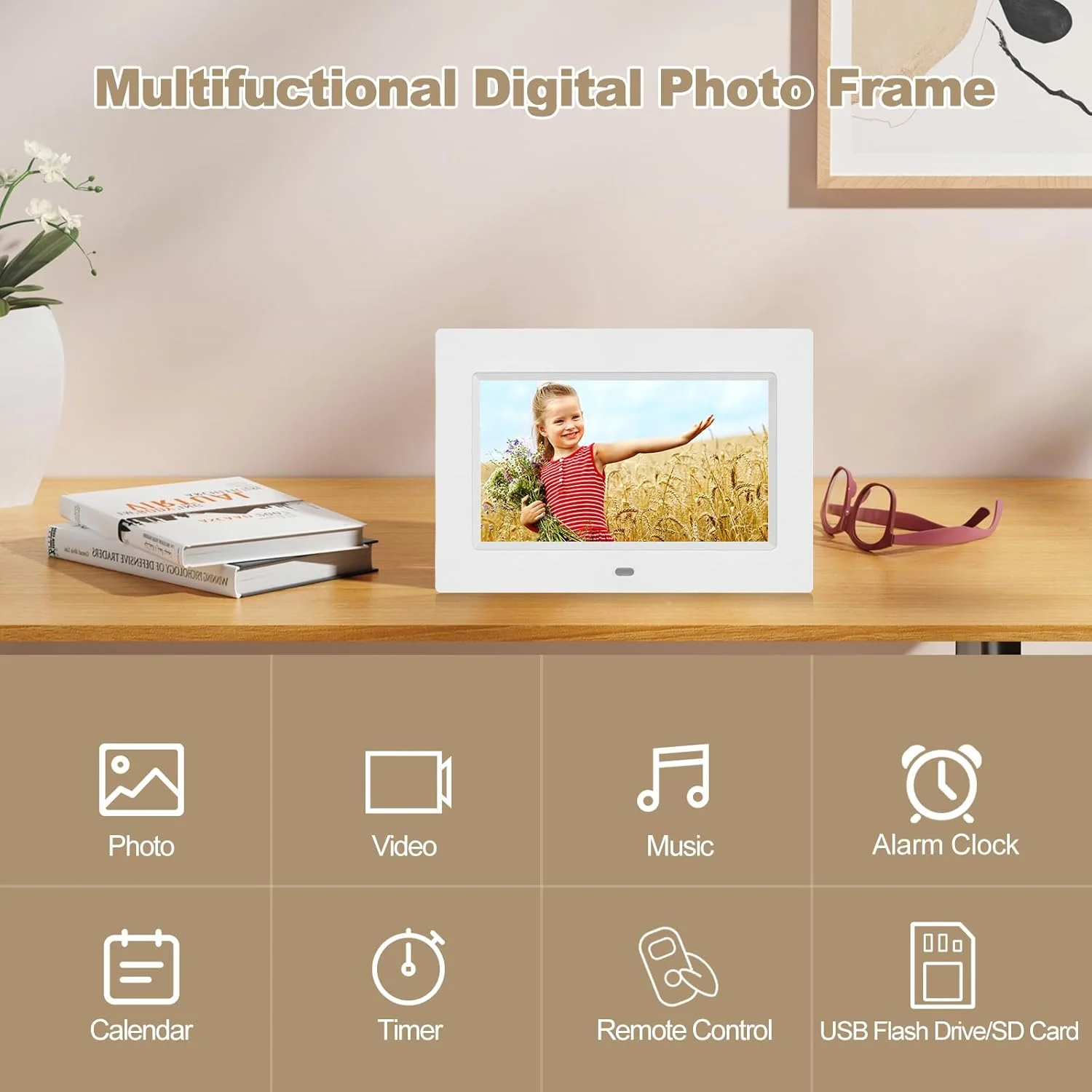 قاب عکس دیجیتال 7 اینچی Aowasi، قاب عکس دیجیتال با صفحه نمایش IPS کامل 1024x600 با پخش کننده عکس/موسیقی/ویدئو/تقویم/زنگ هشدار قاب عکس الکترونیکی با کنترل از راه دور قاب عکس دیجیتال 7 اینچی Aowasi، قاب عکس دیجیتال با صفحه نمایش IPS کامل 1024x600 با پخش کننده عکس/موسیقی/ویدئو/تقویم/زنگ هشدار قاب عکس الکترونیکی با کنترل از راه دور