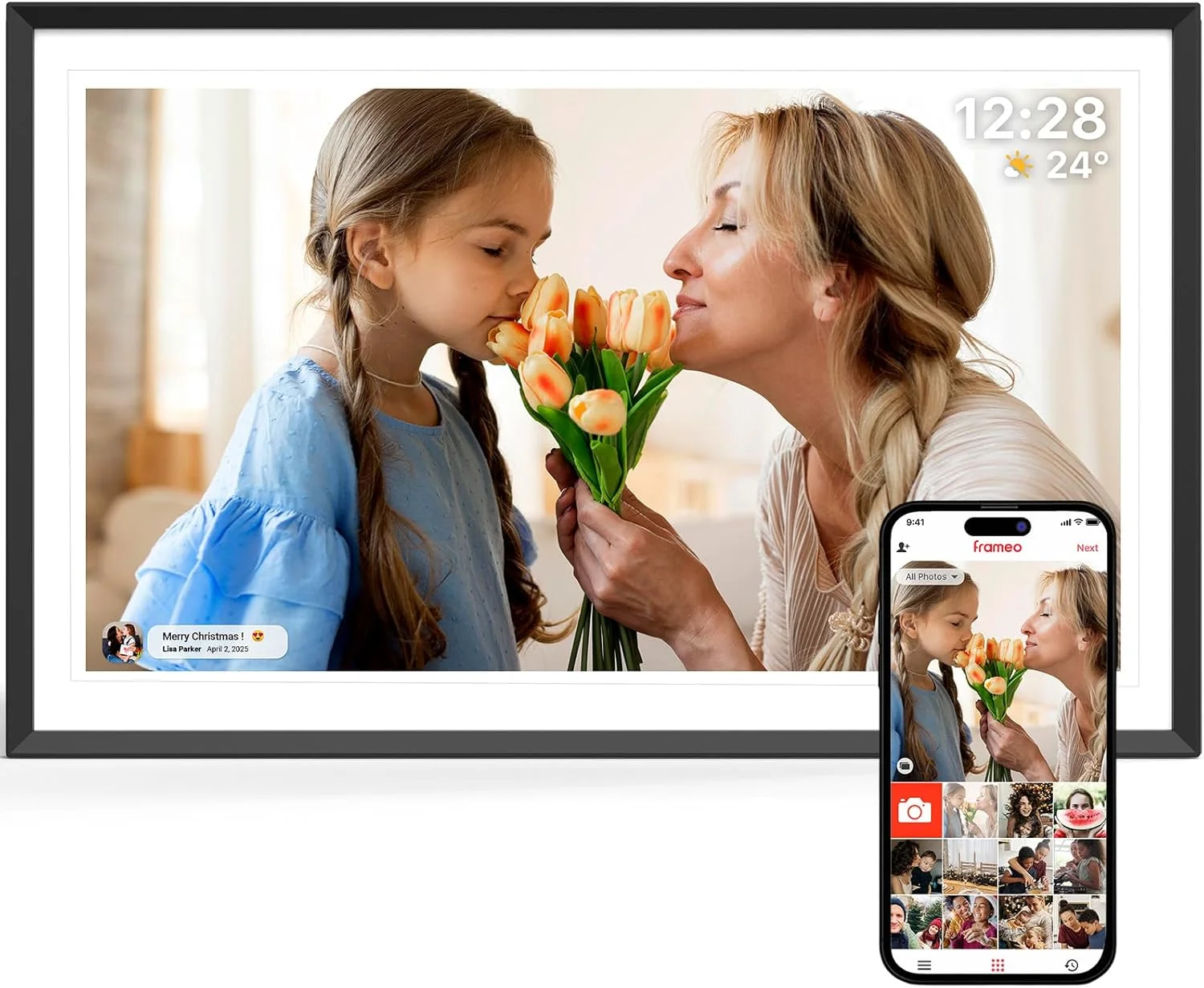 قاب عکس دیجیتال 15.6 اینچی ApoloSign Frameo، حافظه 32 گیگابایتی، قاب عکس دیجیتال هوشمند WiFi، صفحه لمسی IPS FHD 1080P، چرخش خودکار و نمایش اسلاید
