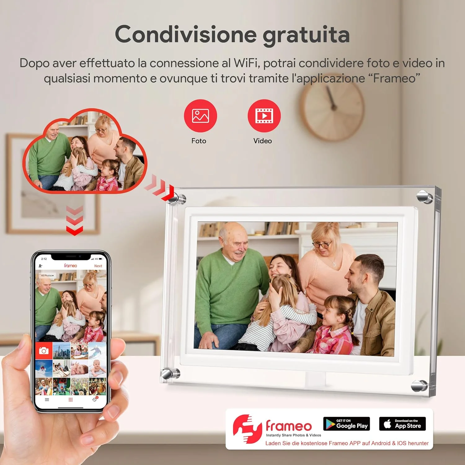 قاب عکس دیجیتال وای فای، قاب عکس دیجیتال 10.1 اینچی اکریلیک Frameo، صفحه نمایش لمسی IPS LCD، چرخش خودکار عکس/فیلم، هدیه برای مادر و پدر قاب عکس دیجیتال وای فای، قاب عکس دیجیتال 10.1 اینچی اکریلیک Frameo، صفحه نمایش لمسی IPS LCD، چرخش خودکار عکس/فیلم، هدیه برای مادر و پدر