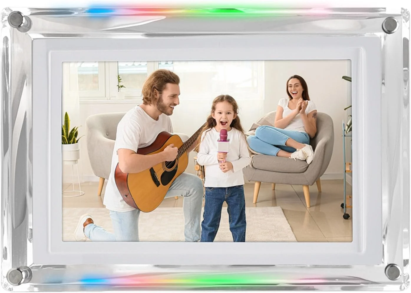 قاب عکس دیجیتال اکریلیک 7 اینچی، قاب ویدئویی 4G با چرخش خودکار، دارای چراغ های LED، باتری 2000 میلی آمپر ساعتی، پشتیبانی از پخش عکس و ویدئو