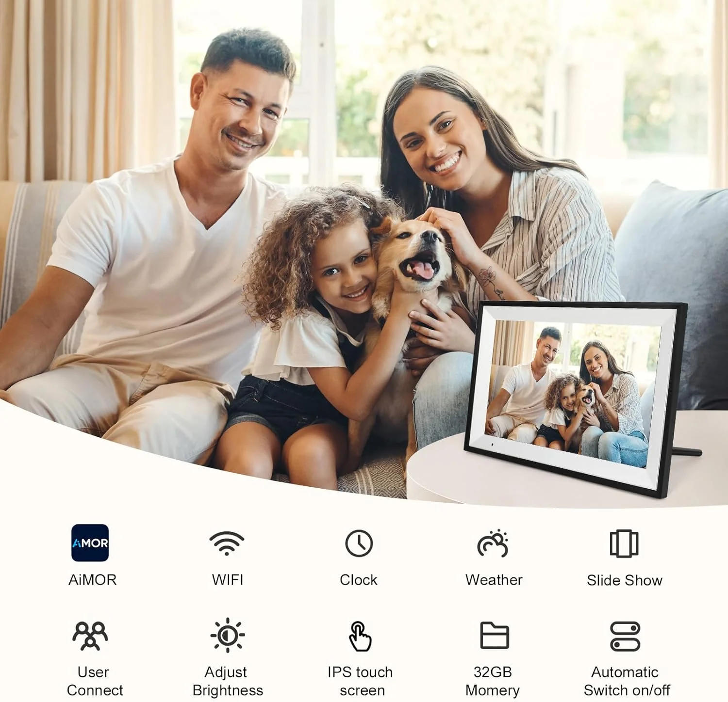 قاب عکس دیجیتال وای فای آنا بلا، 32 گیگابایت، 10.1 اینچ، صفحه نمایش لمسی IPS HD 1280x800، چرخش خودکار، اشتراک آسان عکس ها یا فیلم ها در هر مکان قاب عکس دیجیتال وای فای آنا بلا، 32 گیگابایت، 10.1 اینچ، صفحه نمایش لمسی IPS HD 1280x800، چرخش خودکار، اشتراک آسان عکس ها یا فیلم ها در هر مکان