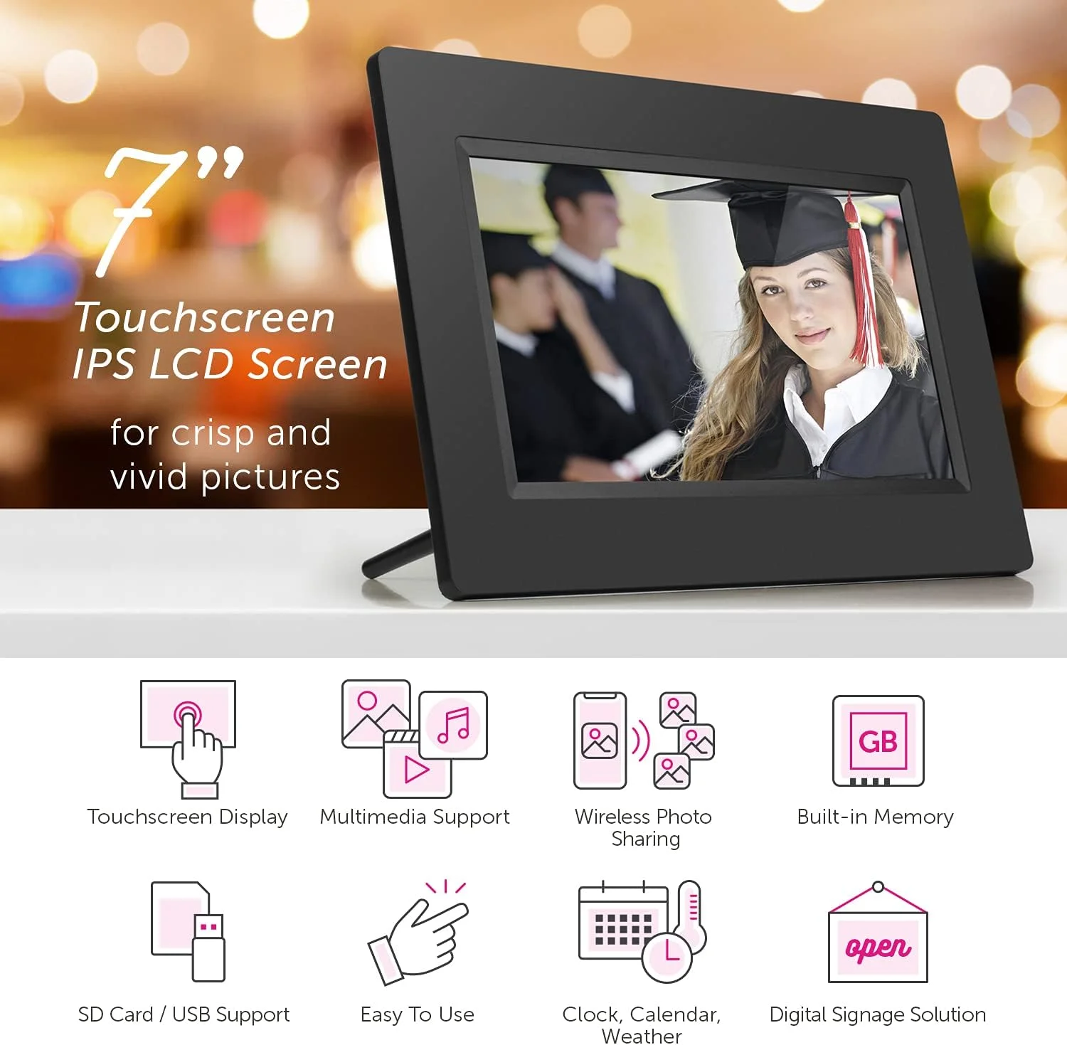 قاب عکس دیجیتال وای فای 7 اینچی Aluratek با صفحه نمایش لمسی IPS، حافظه داخلی 8 گیگابایتی، ساعت، تقویم، آلارم و نمایش آب و هوا (AWDMPF107F) قاب عکس دیجیتال وای فای 7 اینچی Aluratek با صفحه نمایش لمسی IPS، حافظه داخلی 8 گیگابایتی، ساعت، تقویم، آلارم و نمایش آب و هوا (AWDMPF107F)