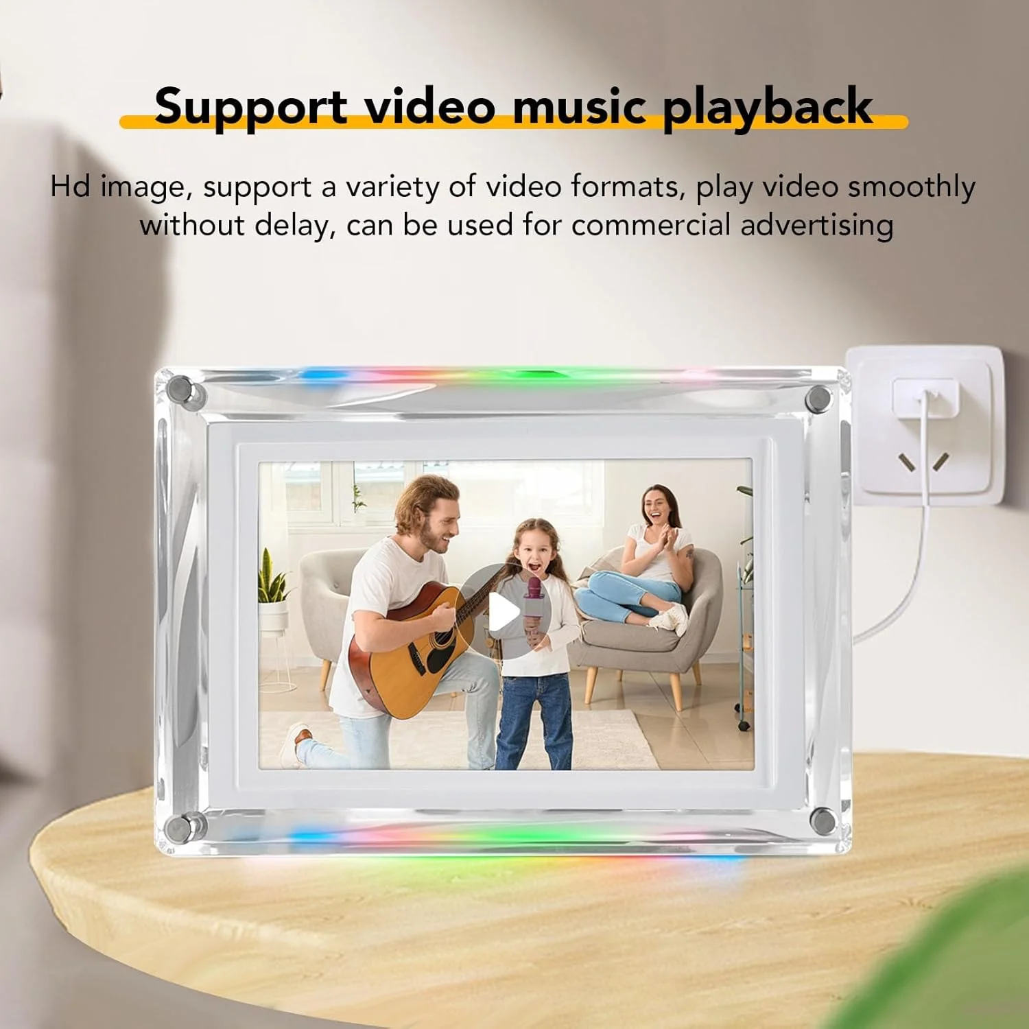 قاب عکس دیجیتال اکریلیک 7 اینچی، نور LED، حافظه 4 گیگابایتی، چرخش خودکار، نور محیطی رنگارنگ، همگام سازی موسیقی، قابلیت نصب روی دیوار، نمایش حلقه ای، باتری 2000 میلی آمپری قاب عکس دیجیتال اکریلیک 7 اینچی، نور LED، حافظه 4 گیگابایتی، چرخش خودکار، نور محیطی رنگارنگ، همگام سازی موسیقی، قابلیت نصب روی دیوار، نمایش حلقه ای، باتری 2000 میلی آمپری